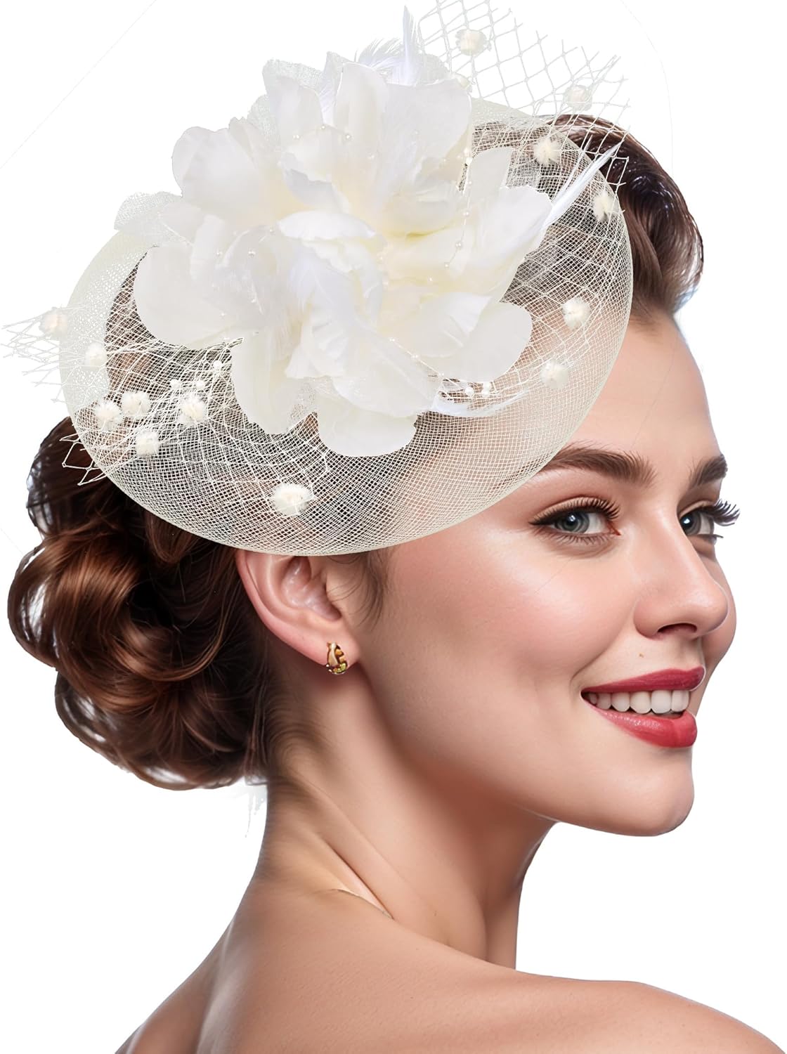 20s Fascinators Hat for Women Tea Party Headpiece Mesh Feathers Hair Clip for Bridal Wedding