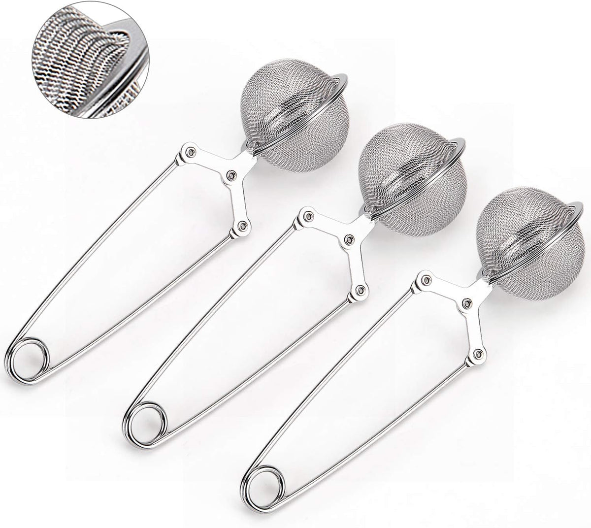 Snap Ball Tea Strainer,  3 Pack Premium Stainless Steel Tea Infuser with Handle for Loose Leaf Tea Fine Mesh Tea Balls Filter Infusers
