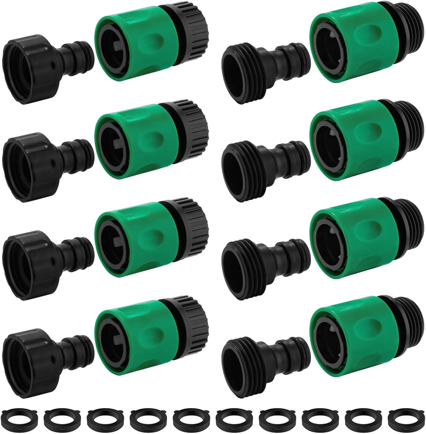 16 Pieces Garden Water Hose Quick Connectors,3/4 Inch GHT Male and Female Water Hose Quick Connect Fittings with 10 Pieces Rubber Washer
