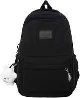 Female Lady High Capacity College Backpack Women Laptop School Bags Cute Girl Travel Book Bag Cool,Black,with Bear Doll