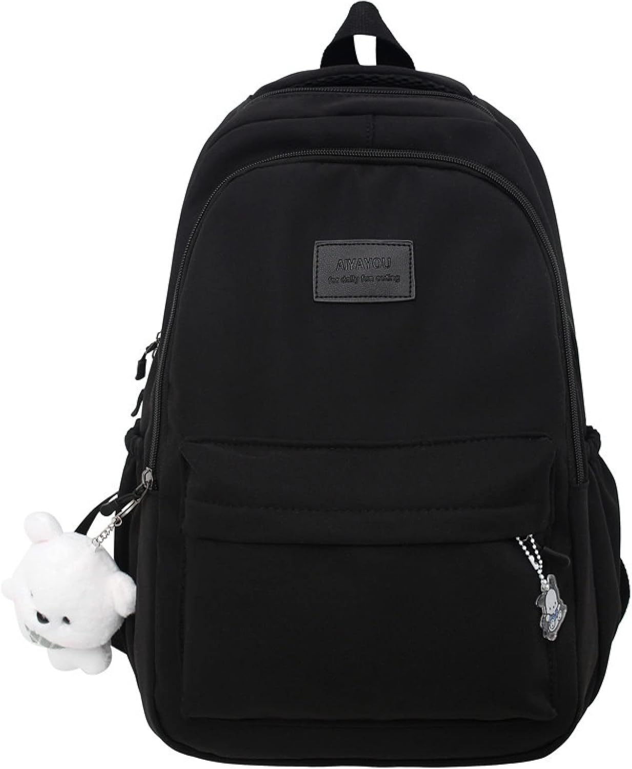 Female Lady High Capacity College Backpack Women Laptop School Bags Cute Girl Travel Book Bag Cool,Black,with Bear Doll