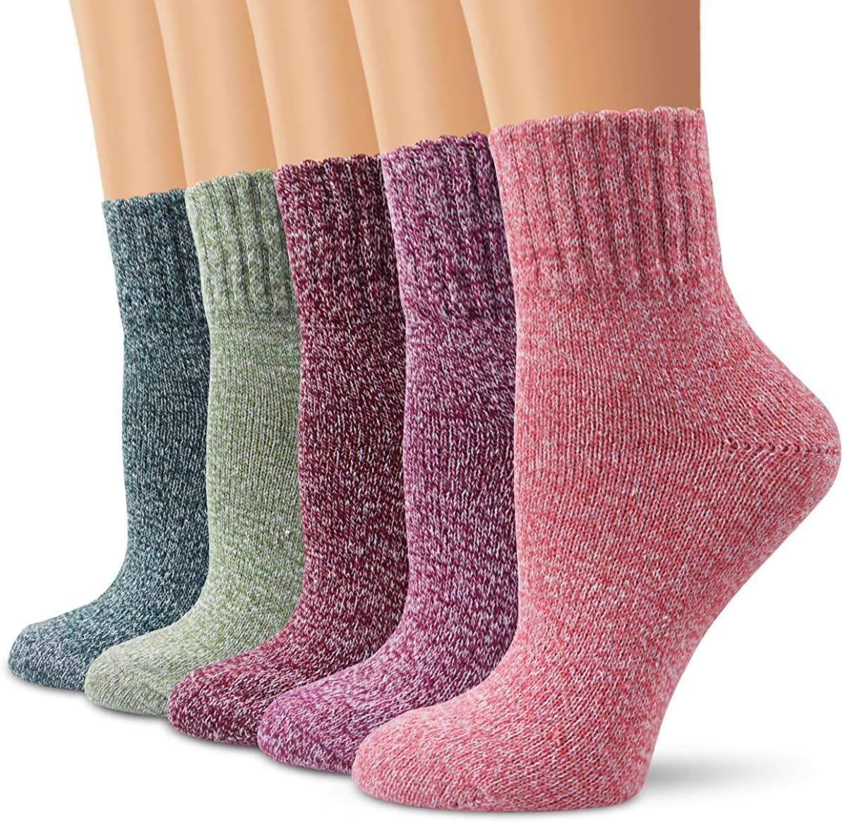 Winter Women Socks 5 Pairs Vintage Style Knit Wool Casual Socks Warm Socks