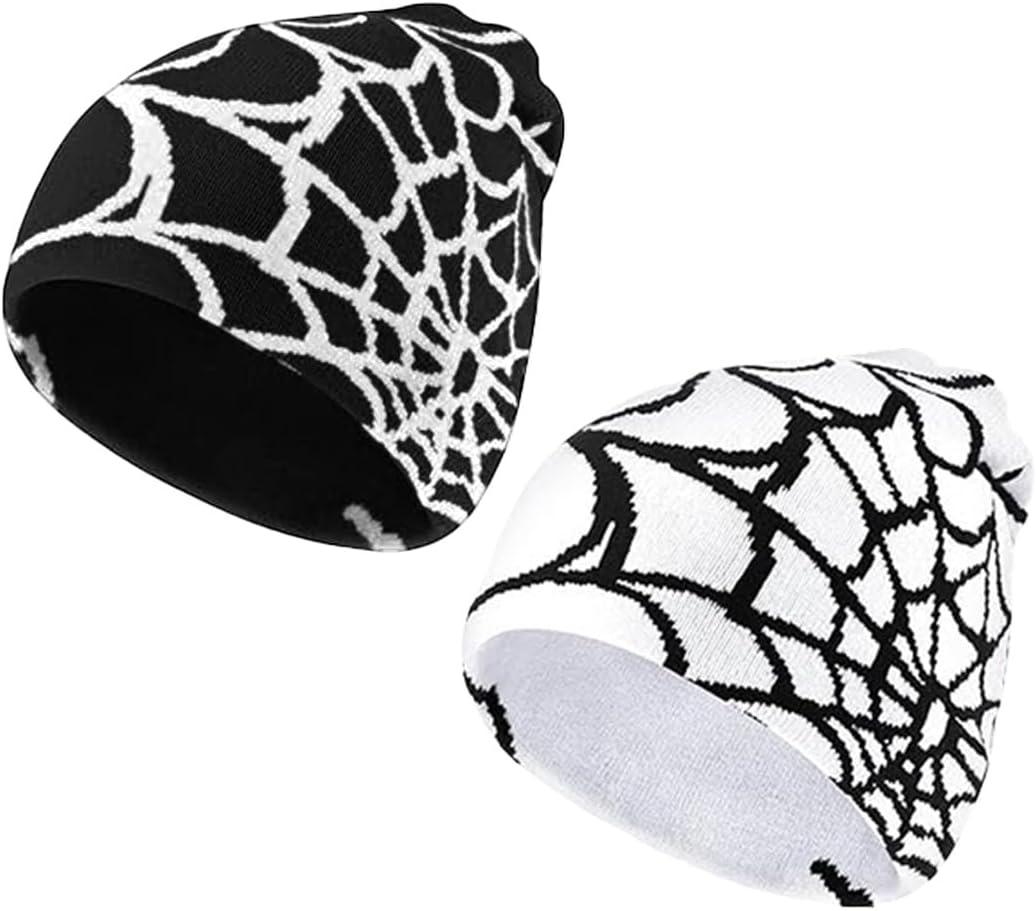 Y2K Gothic Spider Pattern Wool Acrylic Knitted Hat Women Beanie Winter Warm Beanies Men Casual Skullies Outdoor