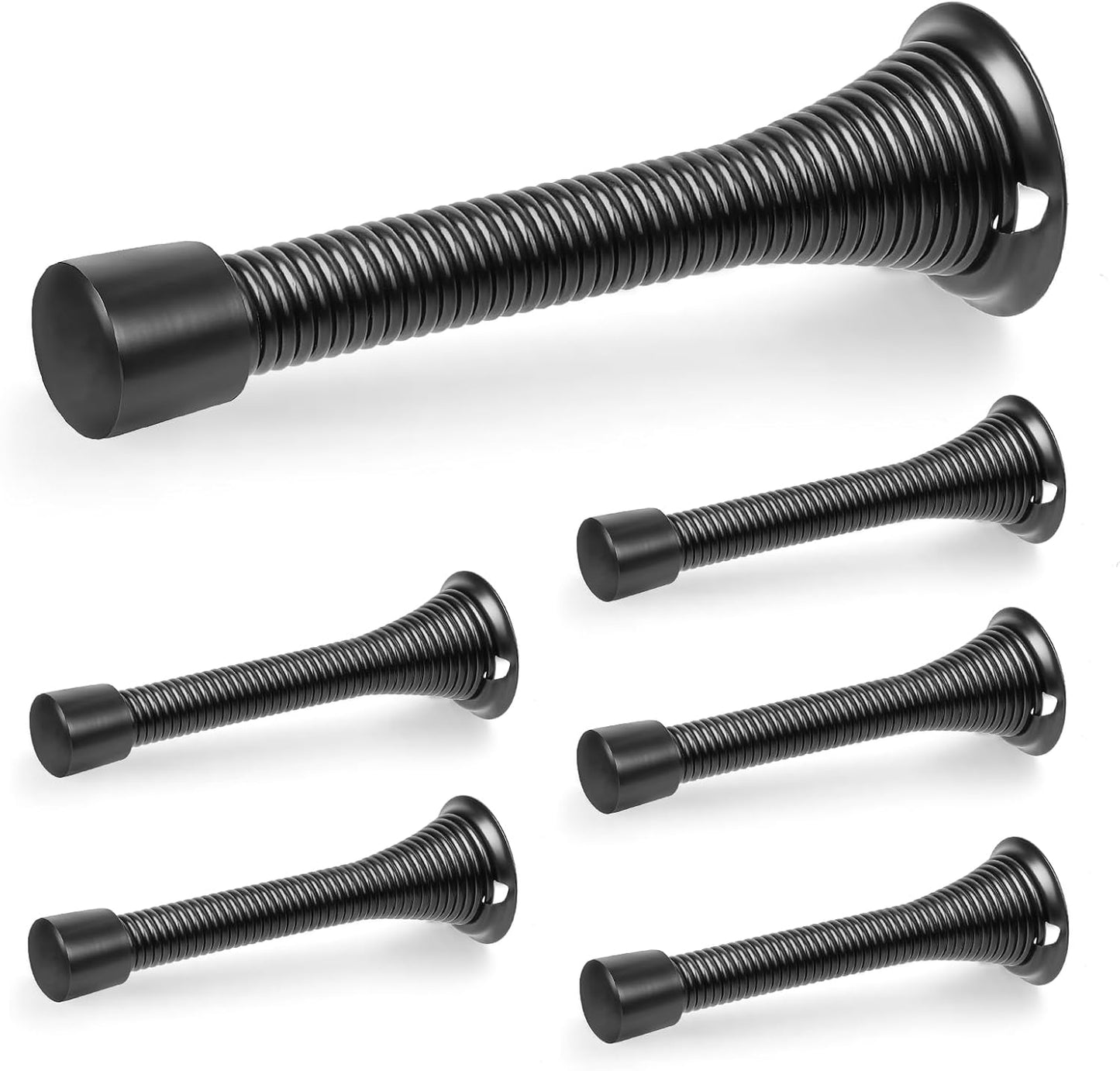 Black Spring Door Stopper, 6 Pack Heavy Duty Wall Mount Door Stoppes, Flexible Spring Door Stops Wall Protector with Rubber Bumper Tips
