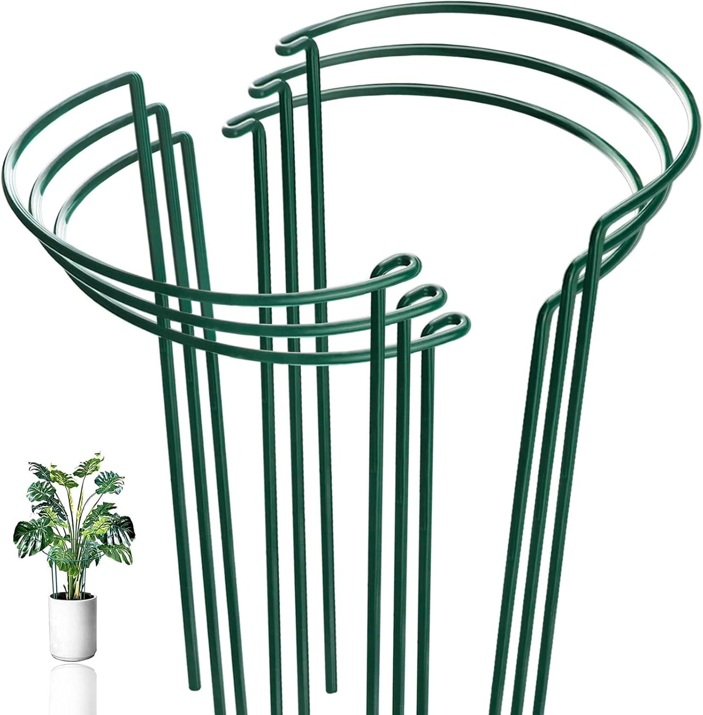 6 Pack Plant Support Stakes, Half-Round Plant Support, Green Plant Support Ring, Rust-Proof, Durable for Indoor and Outdoor Plants, Such as Peonies, and Hydrangeas