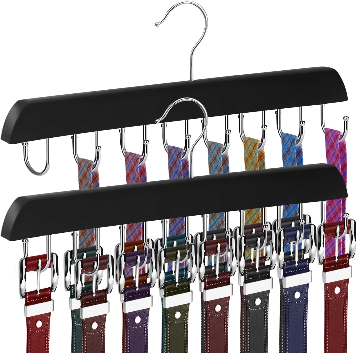 Belt Hanger Belt Organizer Tie Rack Tank Top Bra Hanger Tie Hanger Bra Organizer for Closet with 14 Hooks,Upgraded 360°Rotating,Space Saver for Underwear & Tie Storage 2pcs