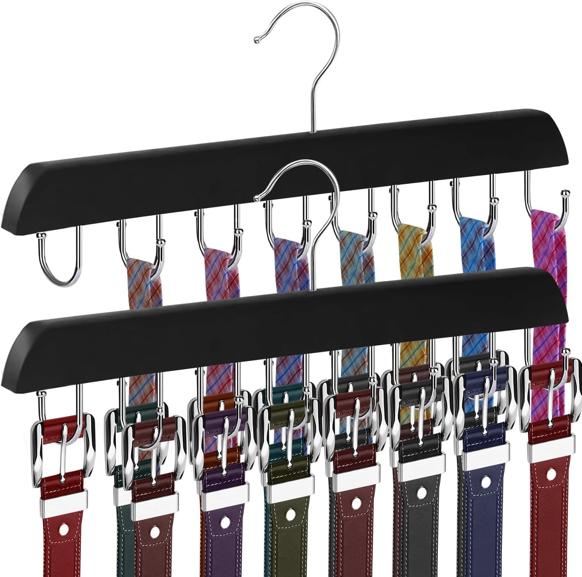 Belt Hanger Belt Organizer Tie Rack Tank Top Bra Hanger Tie Hanger Bra Organizer for Closet with 14 Hooks,Upgraded 360°Rotating,Space Saver for Underwear & Tie Storage 2pcs