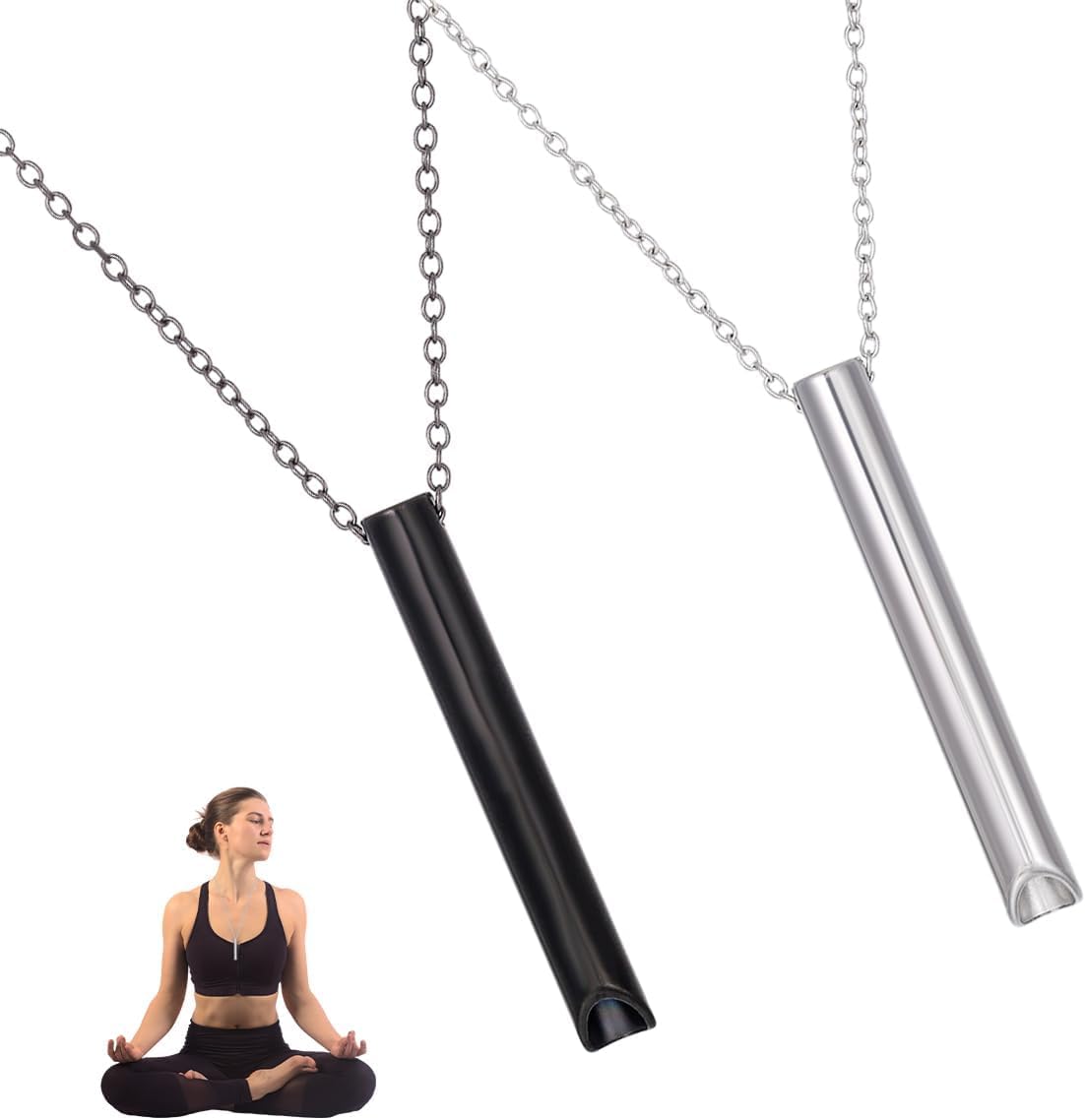 Breathing Necklace, 2 Pieces Quit Smoking Necklace, Stainless Steel Anxiety Necklace, Easy Way to Quit Smoking Breathe Necklace, 50 + 5 cm Adjustable Exercises Necklace Stress Relief Pendant
