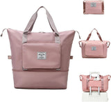 Foldable Travel Duffel Bag for Women, Large Capacity Folding Sports Gym Bag, Lightweight Waterproof Bag Holdall Tote Carry on Hand Luggage Overnight Weekender Bag Hospital Bag for Men Women (Pink)