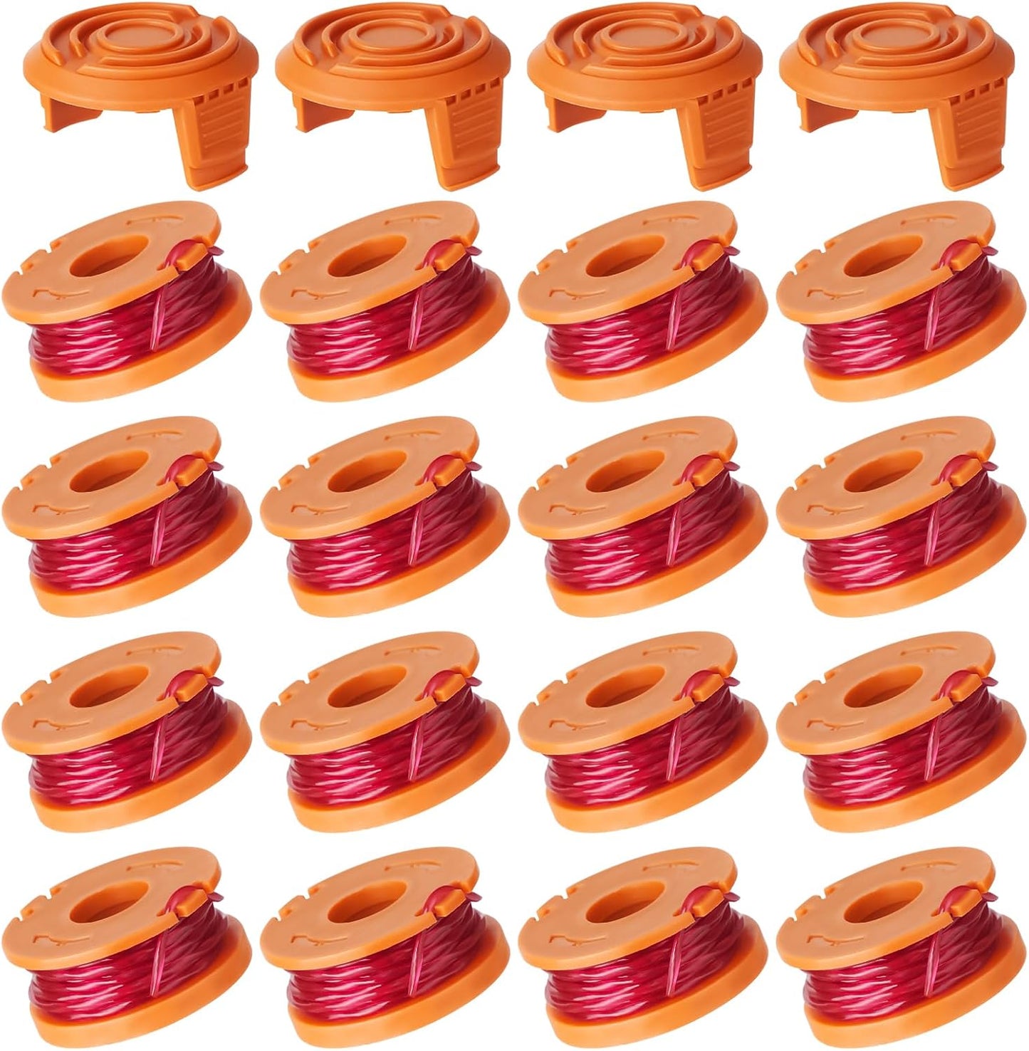20 Pack Trimmer Spool Line for Worx, WA0010 Edger Spools Replacement for Worx, 0.065 inch Trimmer Line Refills for Worx, Compatible with Worx String Trimmers(16 Grass Trimmer Line, 4 Trimmer Cap)