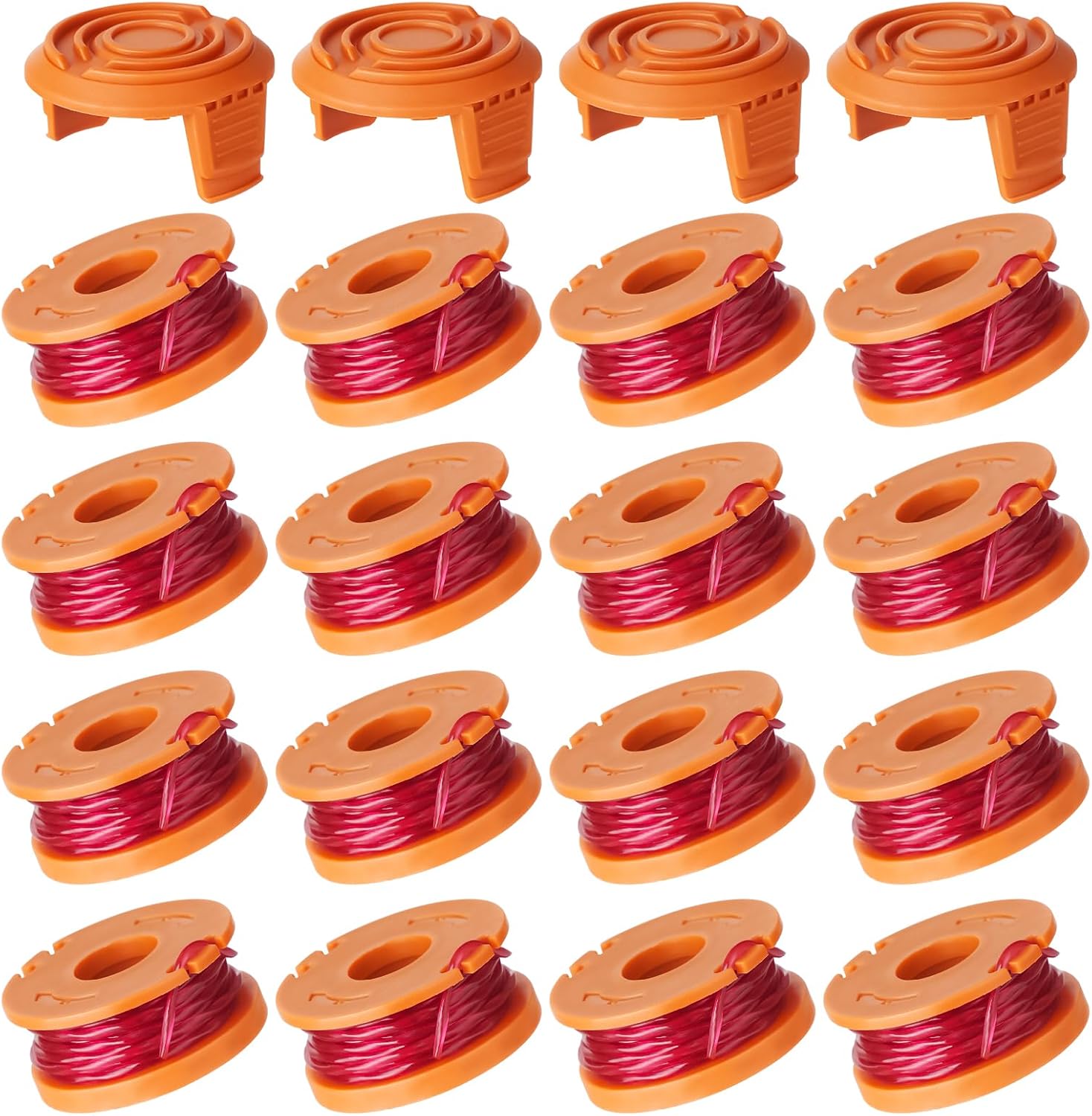 20 Pack Trimmer Spool Line for Worx, WA0010 Edger Spools Replacement for Worx, 0.065 inch Trimmer Line Refills for Worx, Compatible with Worx String Trimmers(16 Grass Trimmer Line, 4 Trimmer Cap)