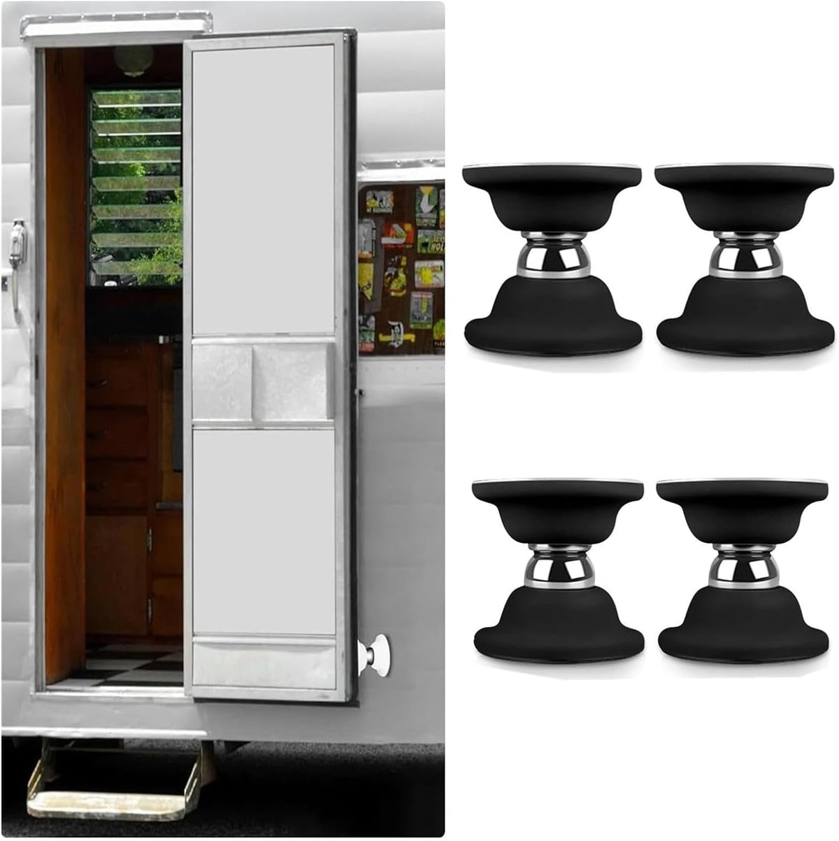 4Pcs Rv Magnetic Door Catch, RV Door Latch Magnetic Door Holder Silicone Magnetic Door Stop, No Drilling Needed for RVs, Motor Homes, Boats and Compartments,RV Accessories (Black)
