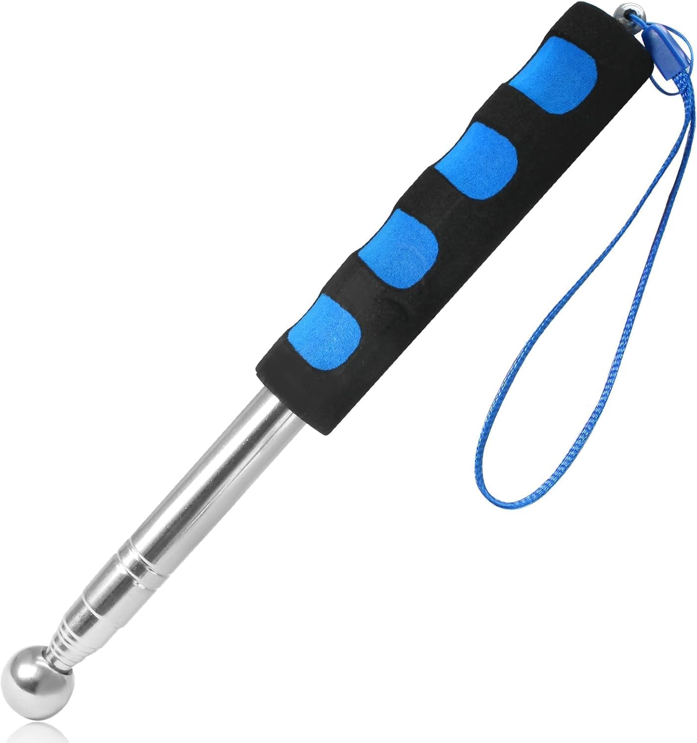 Self Defence Stick Retractable, Adjustable 115cm Thickened Telescopic Rod, Hollowing Drum Detection Hammer, Professional Telescopic Rod Hammer for House Decoration Inspection (Blue)