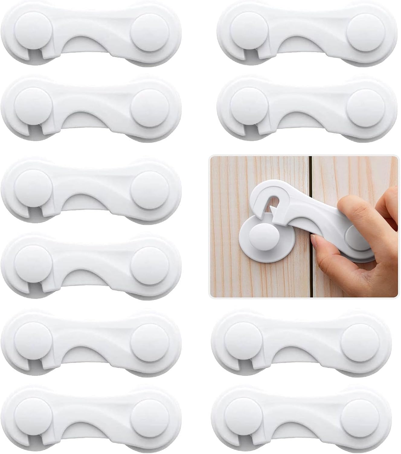 Child Safety Cabinet Locks 10 Pack Cabinet Door Locks with Adhesive for Baby Proof Childproof Safety Locks for Drawer Cupboards Fridge Closet and Pantry