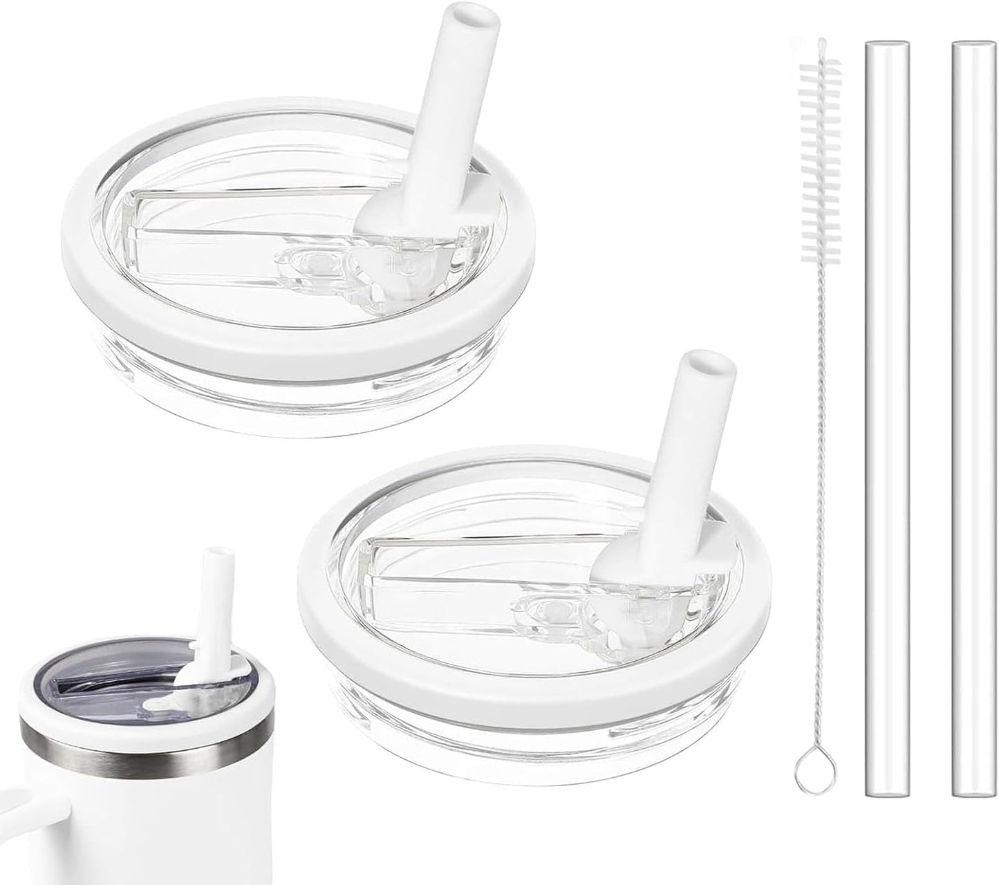 2 Pcs Replacement Lids with Straw, 40 OZ Tumbler Lid Replacement for Stanley Cup, Leak-Proof Flip Straw Lid, Spill-Proof Tumbler Cover for Stanley Cup (White)
