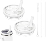 2 Pcs Replacement Lids with Straw, 40 OZ Tumbler Lid Replacement for Stanley Cup, Leak-Proof Flip Straw Lid, Spill-Proof Tumbler Cover for Stanley Cup (White)