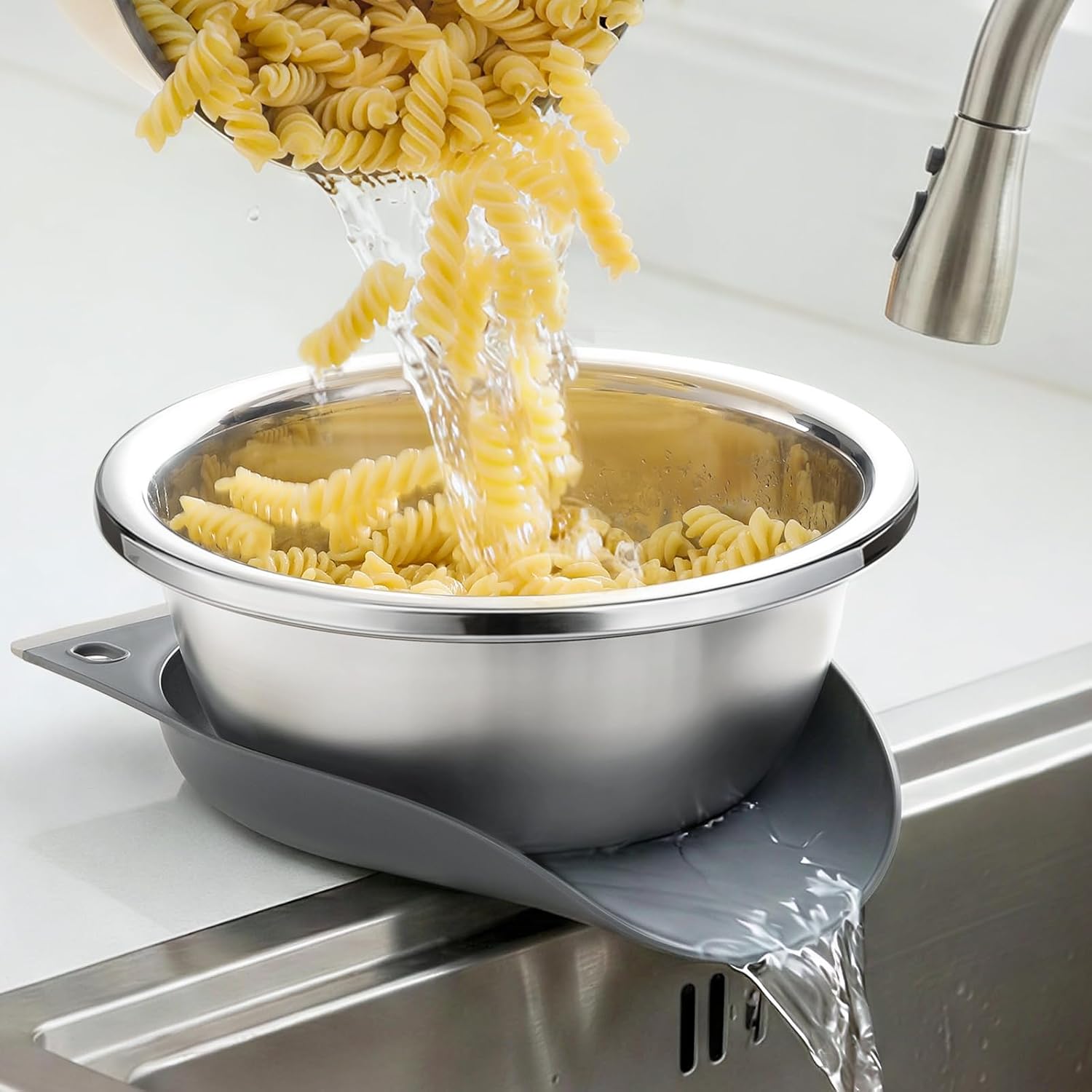 Hands-Free 304 Stainless Steel Strainer and Colander with Self-Draining Base, Kitchen Microporous Strainers for Rice Pasta Fruits Vegetables -