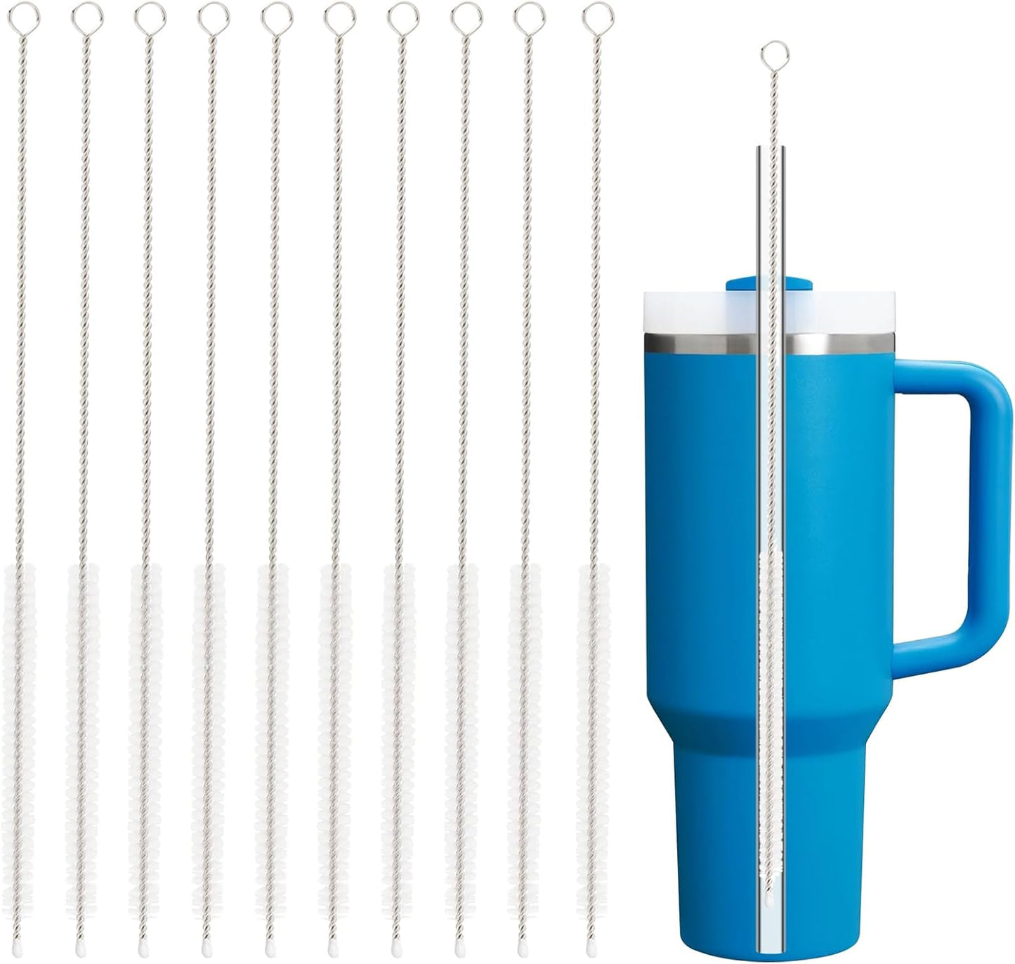 Straw Cleaner Brush for Stanley, 10Pcs Extra Long Cleaning 40oz 30oz 20oz 14oz Stanley Mug and More Glass, Stainless,Bottle Silicone Clear 10 Pieces