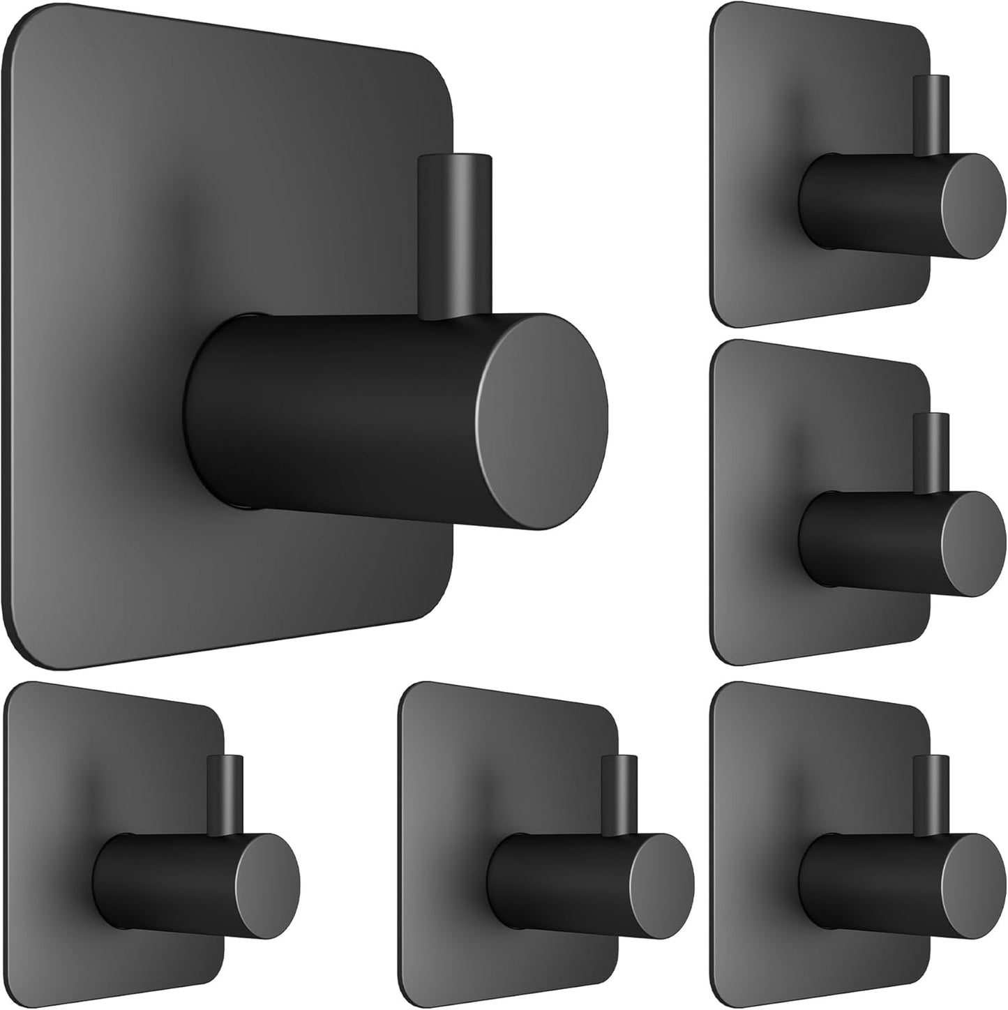 6 Pcs Adhesive Wall Hooks for Hanging - Waterproof Shower Hooks, Heavy Duty Towel Bathrooms, Kitchens, and Offices (Black) Black