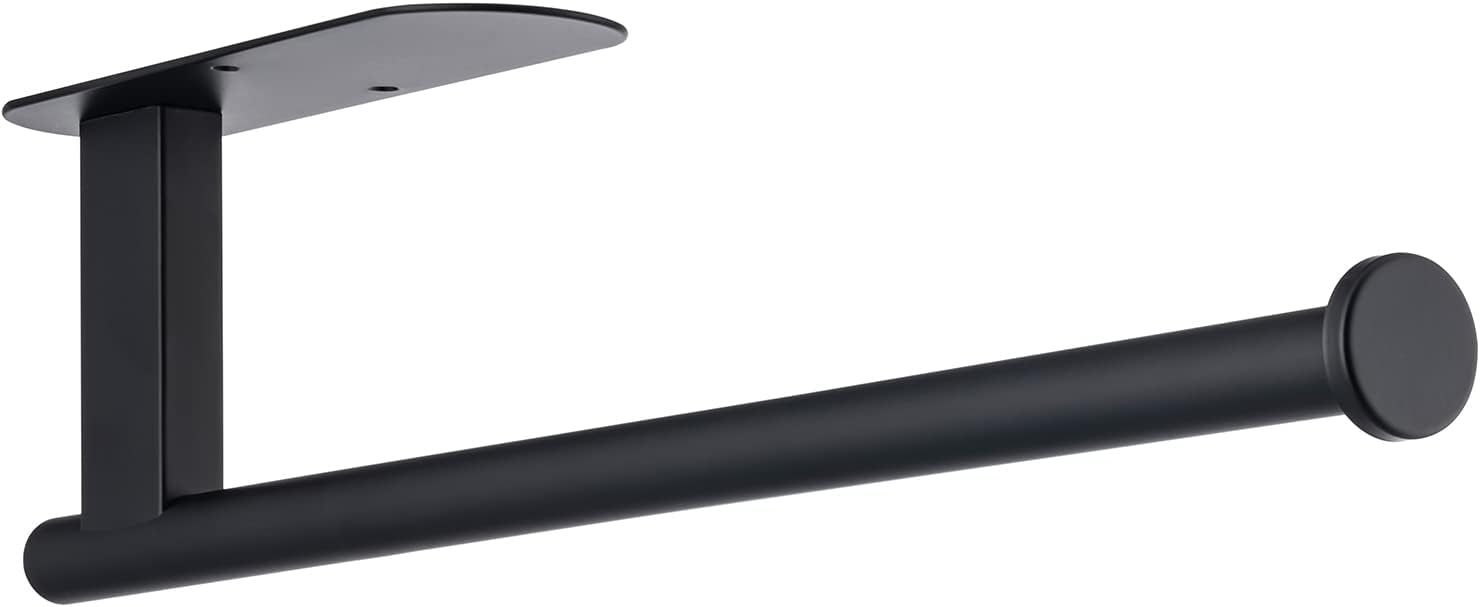 Paper Towel Holder, Upgrade SUS304 Stainless Steel Holder Under Cabinet, Bend-Resistant, Self-Adhesive or Drill mounting (Black) Black -