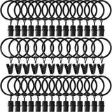 40 Pack Curtain Rings with Clips, Drapery Clips Rings, Drapes 1.26 in Interior Diameter, Fits up to 1 Rod, Black 1.26" I D