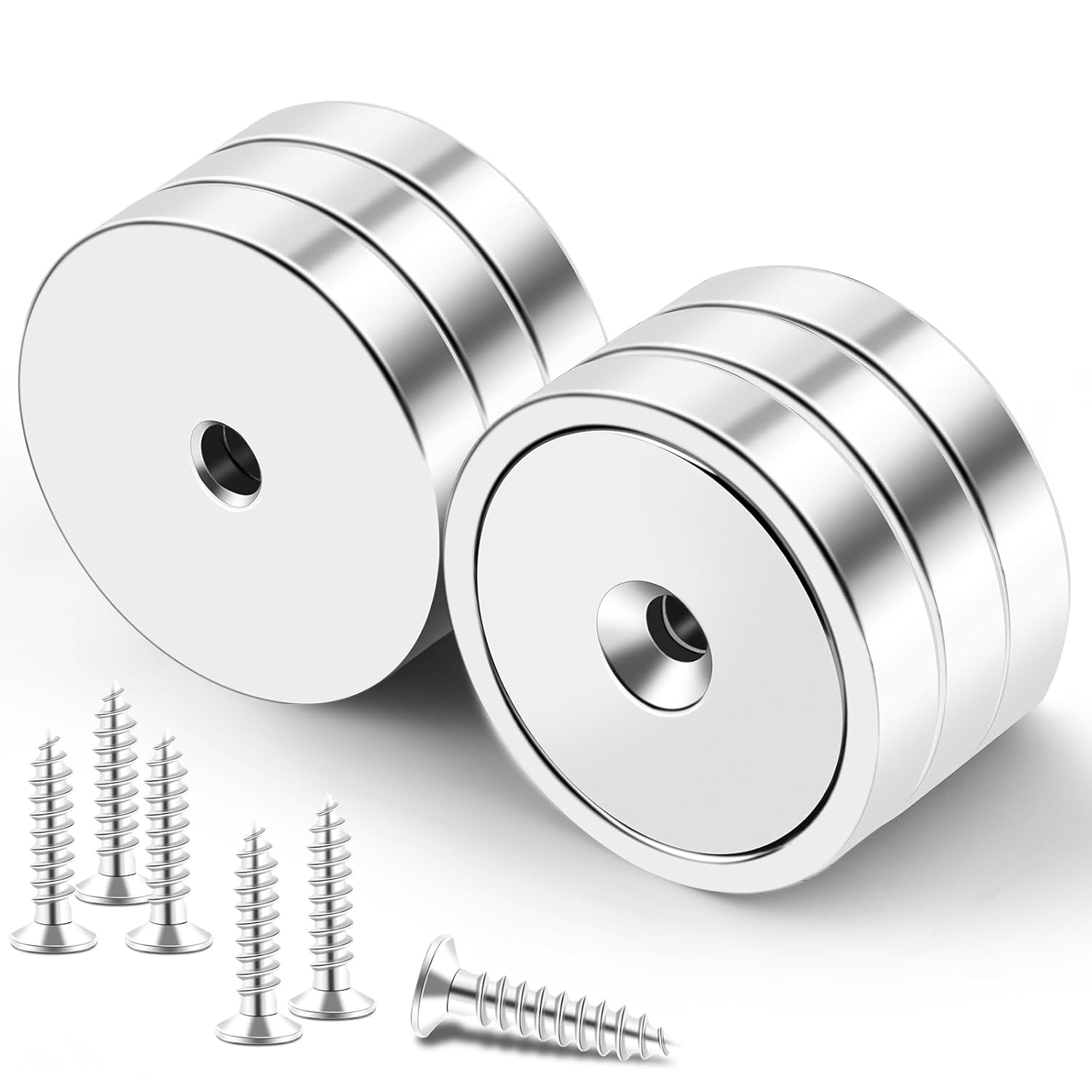 Strong Magnets, 150lb+ Waterproof Neodymium Cup Magnets with Screws for Wall Mounting,Rare Earth Magnet Holes Holding Tools Lifting, Hanging(Silver, 6 Pack) - 150lb