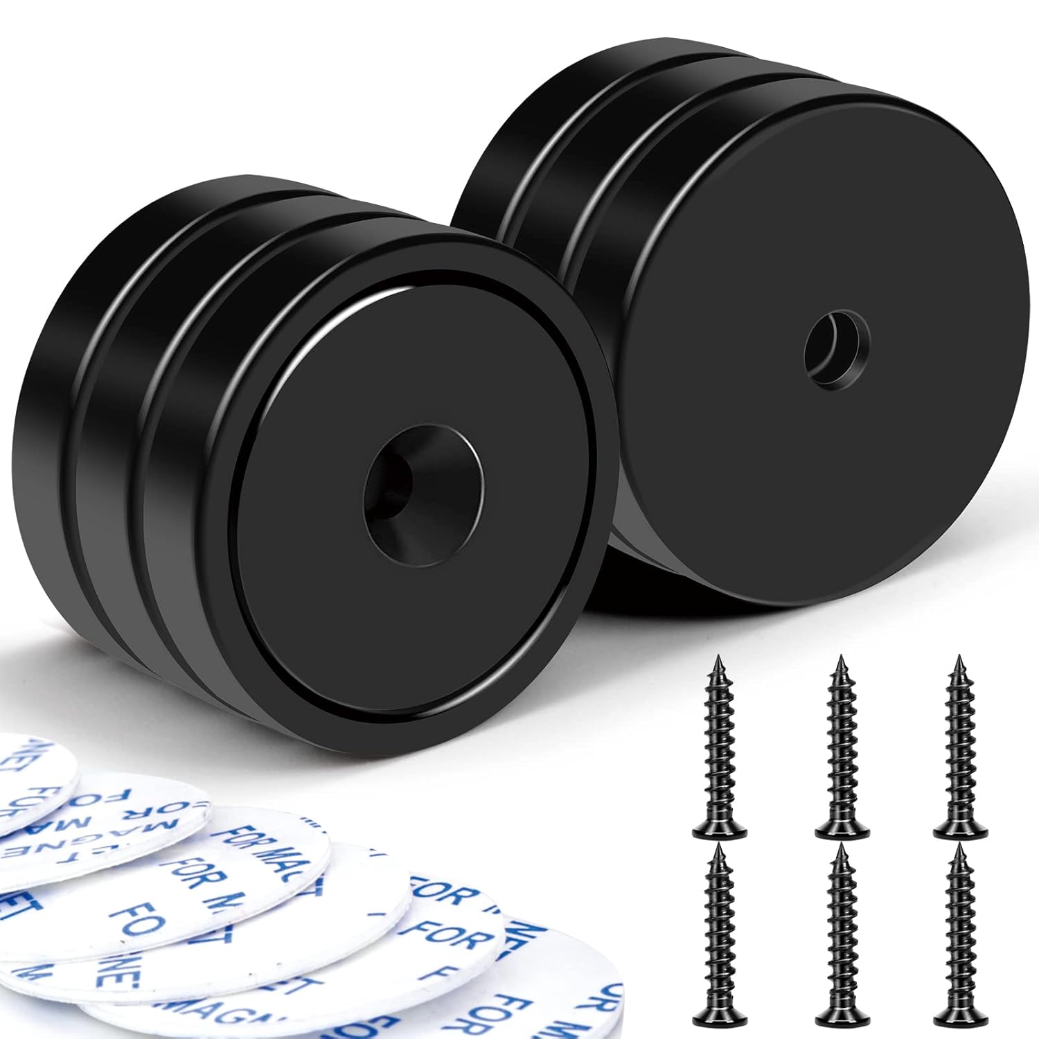 Magnets with Holes, 110 lb+ Waterproof Strong Neodymium Cup Disc Screws for Wall Mounting, Lifting Tools - Pack of 6 Black 110lb-6p