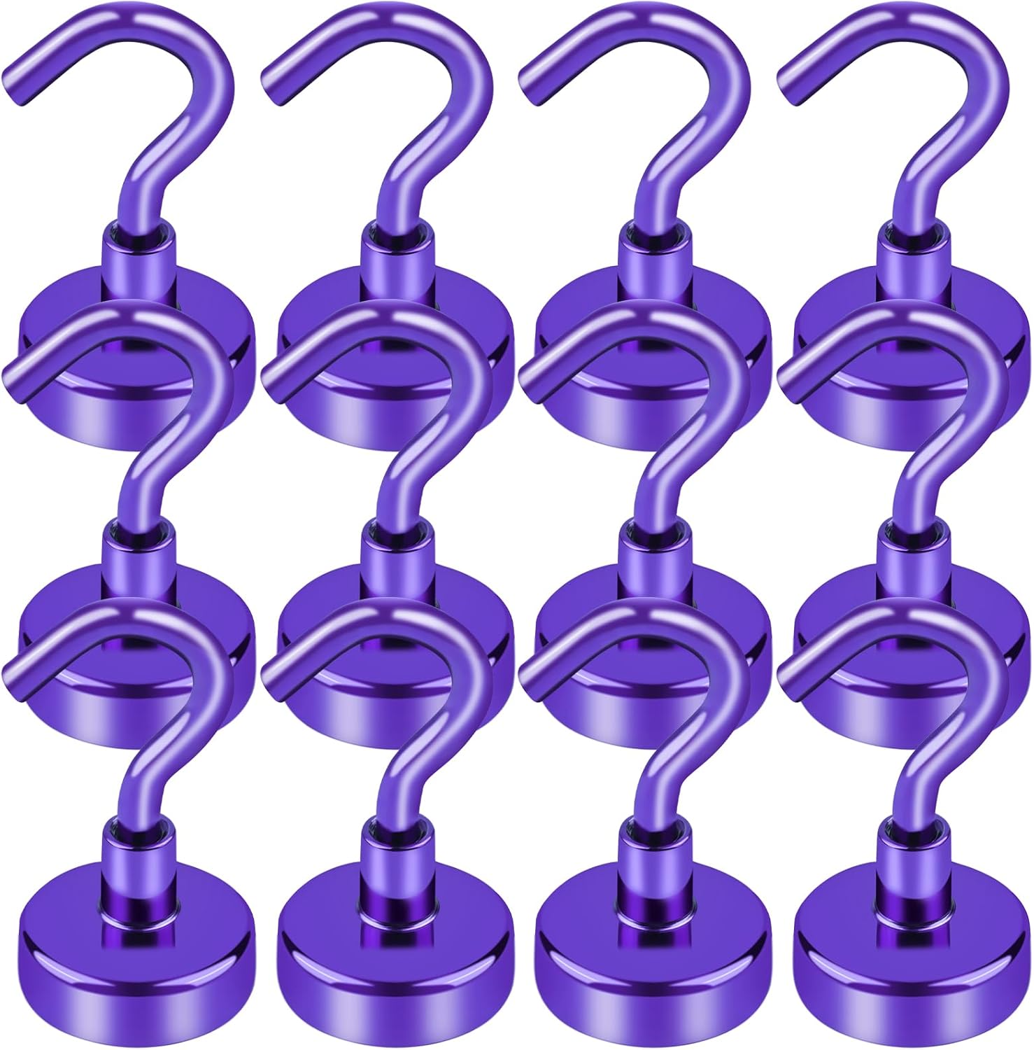 Cruise Essentials, 28lbs Magnetic Hooks for Cabins, Purple Magnets Door, Strong Hanging, Refrigerator, Celling, Grill - 12 Pack