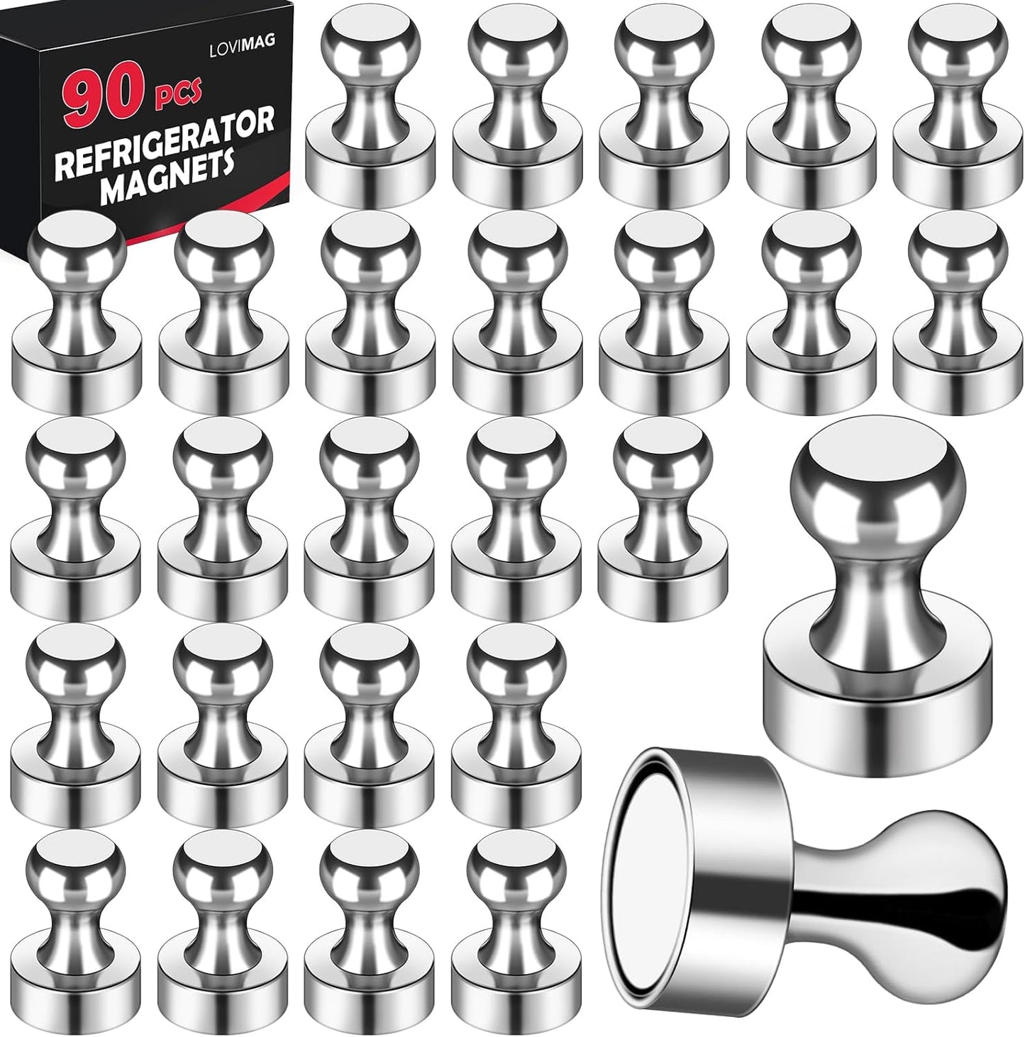 90Pcs Refrigerator Magnets - Strong Neodymium Fridge for Whiteboard, Metal Push Pin Magnets, Ideal Kitchen, Office, School