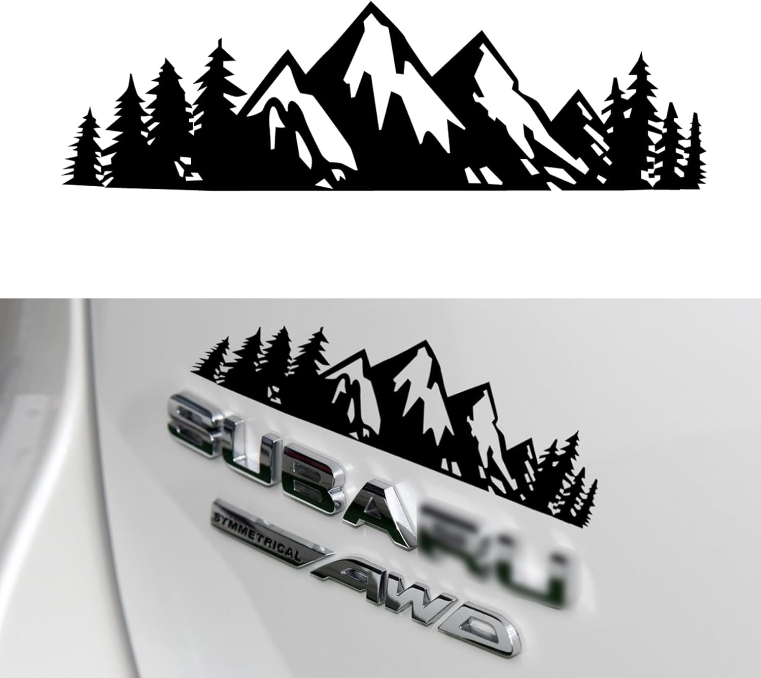 Vinyl Snow Mountain Tree Decal Sticker, Trunk Logo Car Exterior Accessories(Black) Black -