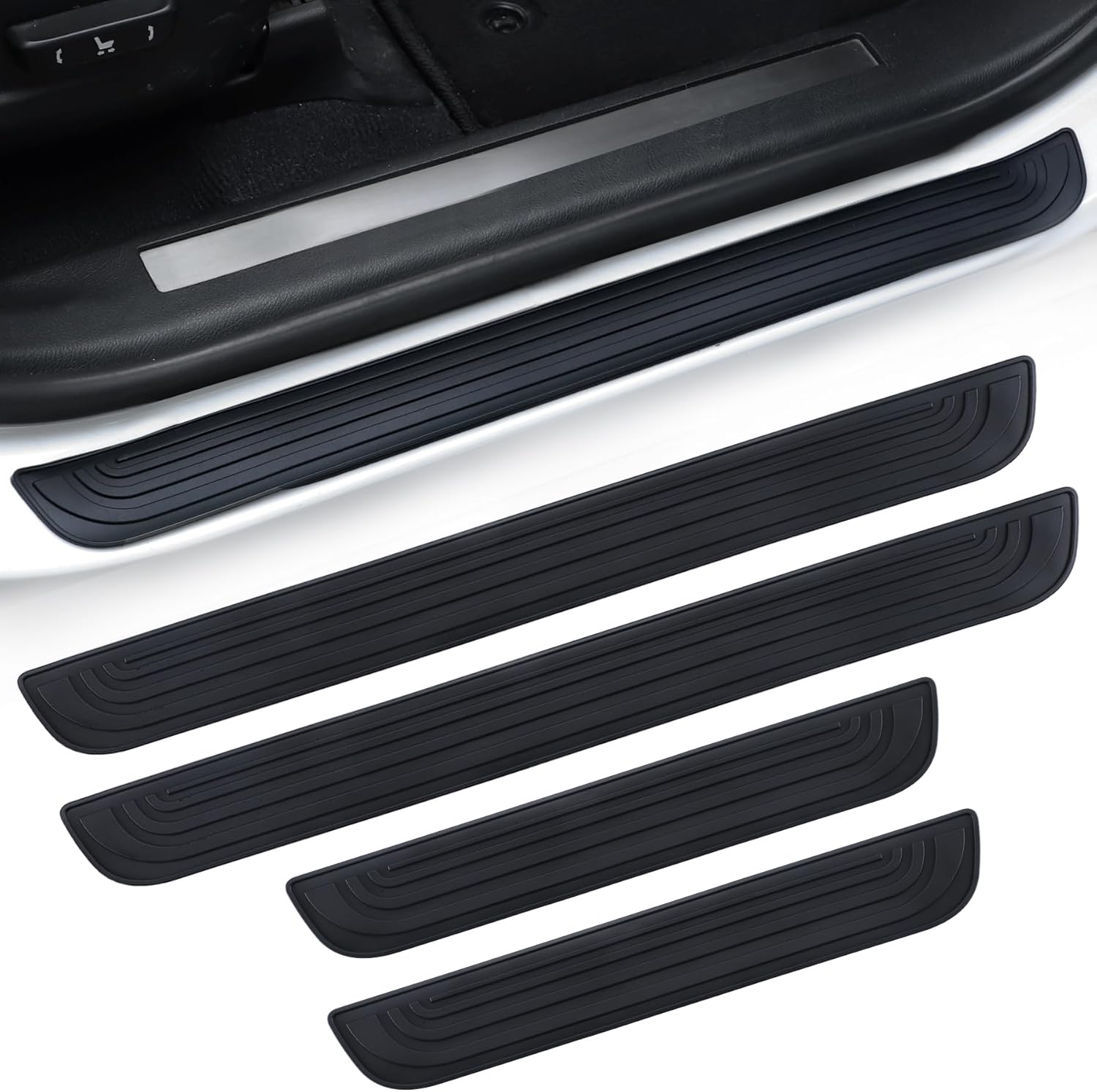 Car Door Threshold Protection, 4PCS Edge Step Dust Shield Cover, Width 23.6x2.36inch Car/SUV Universal Rubber Scratch Resistant Exterior Accessories (Black) Black
