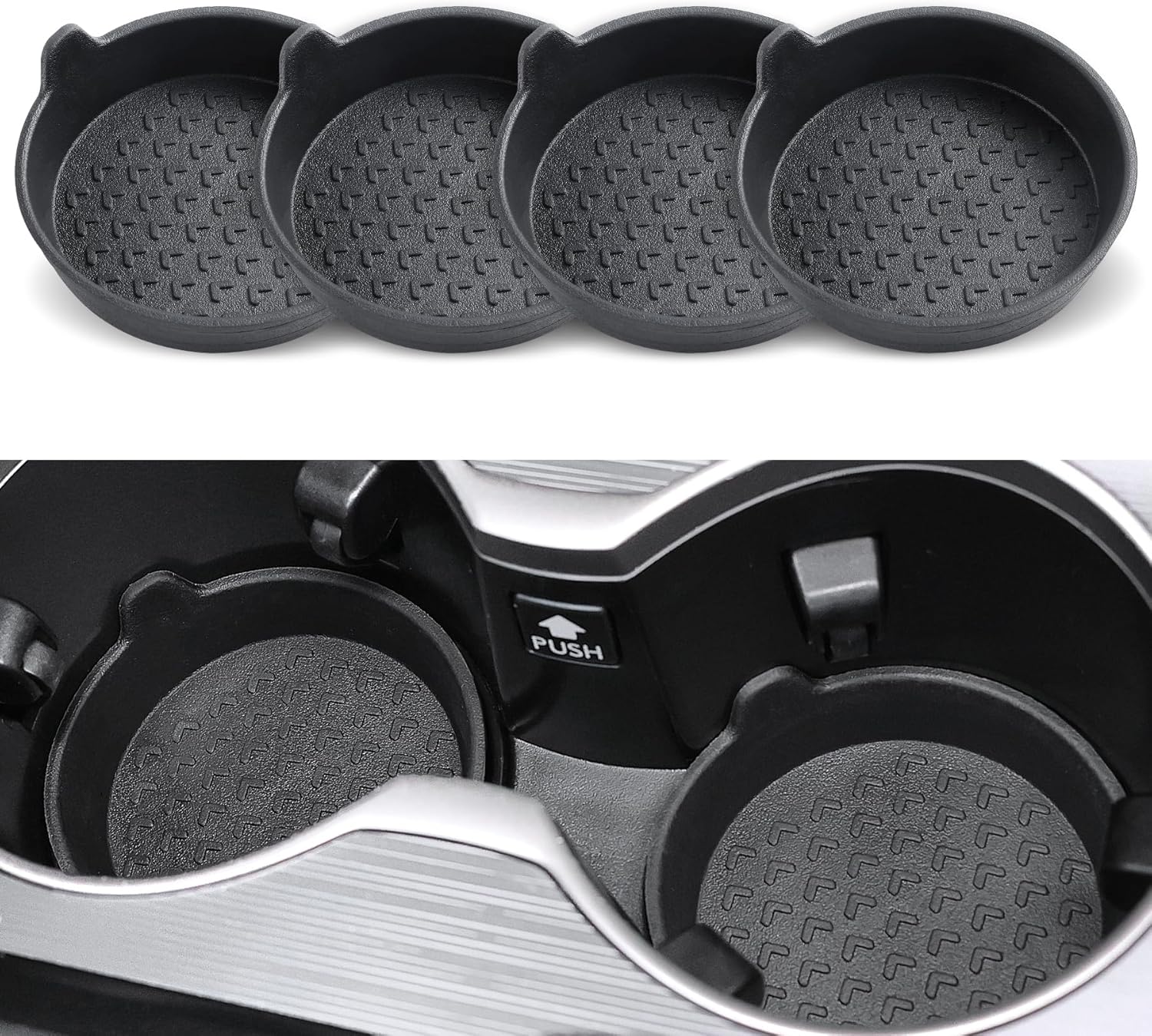 Car Cup Holder, 4-Pack Silicone Coasters, Universal Non-Slip Recessed Interior Accessories (Arrow Black) Arrow Black -