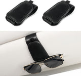 2 Pack Sunglass Holder for Car Visor Sunglasses Clip, Universal Non-Slip Magnetic Leather Glasses Eyeglasses Hanger Mounter, Truck Interior Accessories Woman Man, Black 2PCS
