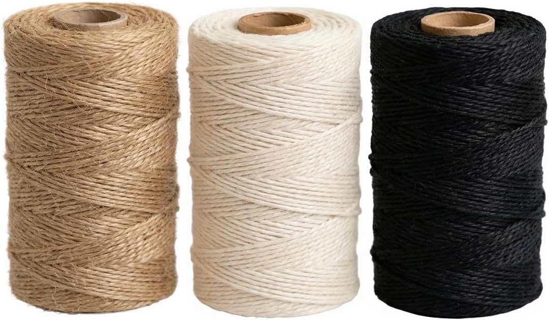 Twine String Natural Jute & Cotton Bundle - Bulk Packing for Crafts, Gift Wrapping String, Gardening Twine, Home Decor (3 Rolls, 984ft, 2mm) 3 Color 328ft x 3Pcs