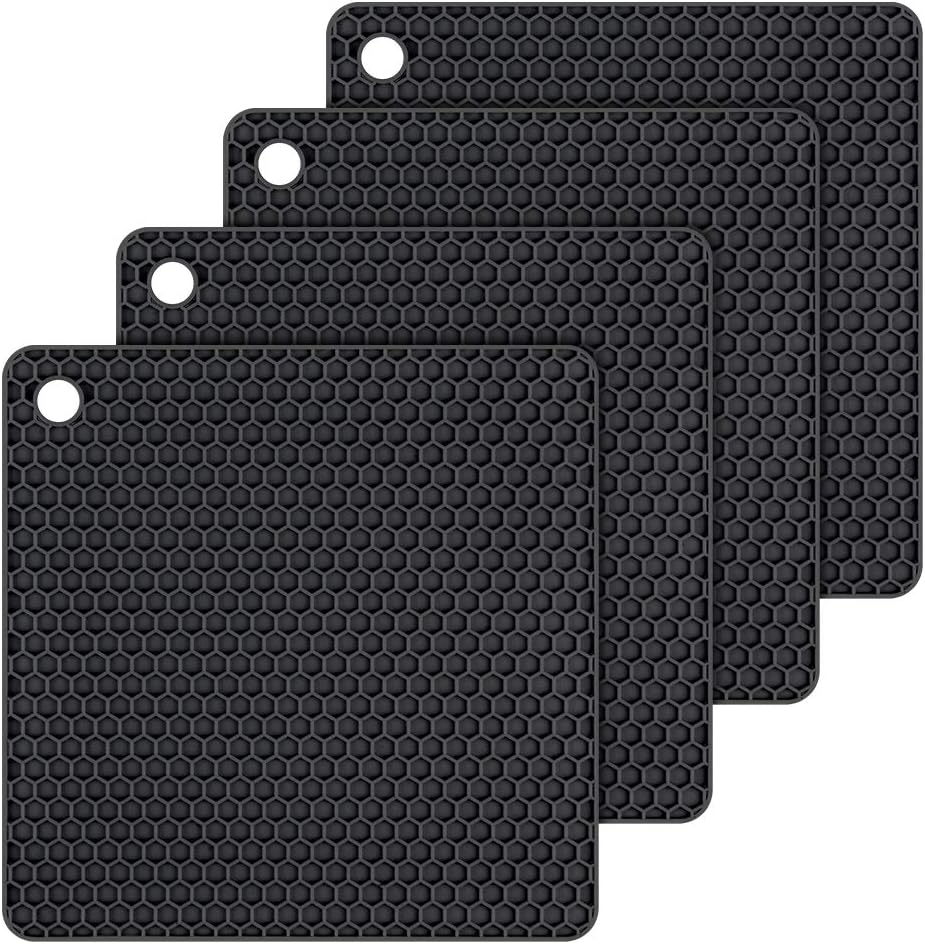 Silicone Trivet Mats Hot Mat - Pads Robust Non Slip Coasters Heat Resistant (Black) Black