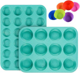Silicone Muffin Pan Cupcake Set - Mini 24 Cups and Regular 12 Tin, Nonstick Food Grade Molds with Baking 12-Cup & 24-Cup