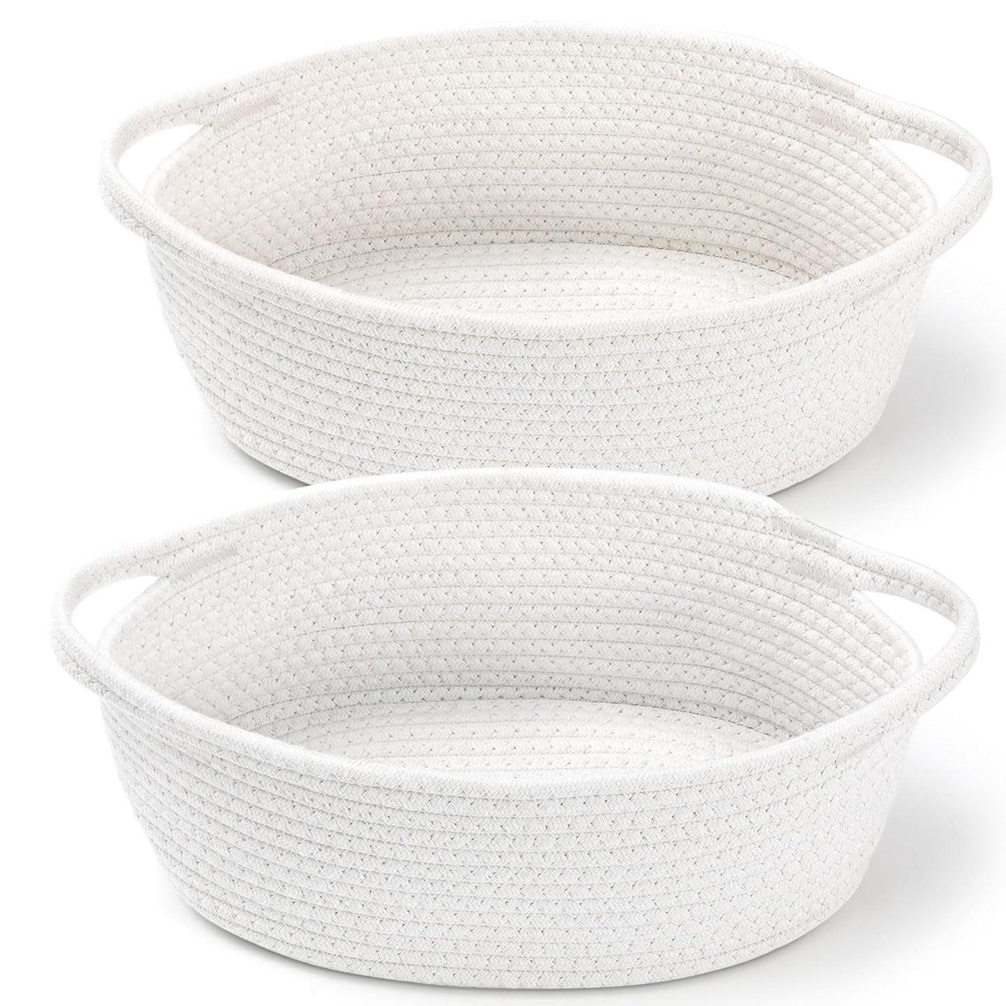 2 Pack Small Woven Basket with Gift Bags and Ribbons, Empty Decorative Chest Box, Cute Baby for Nursery, Cotton Rope Room Shelf Storage Handles, All 12"x 8"x 5",White White -