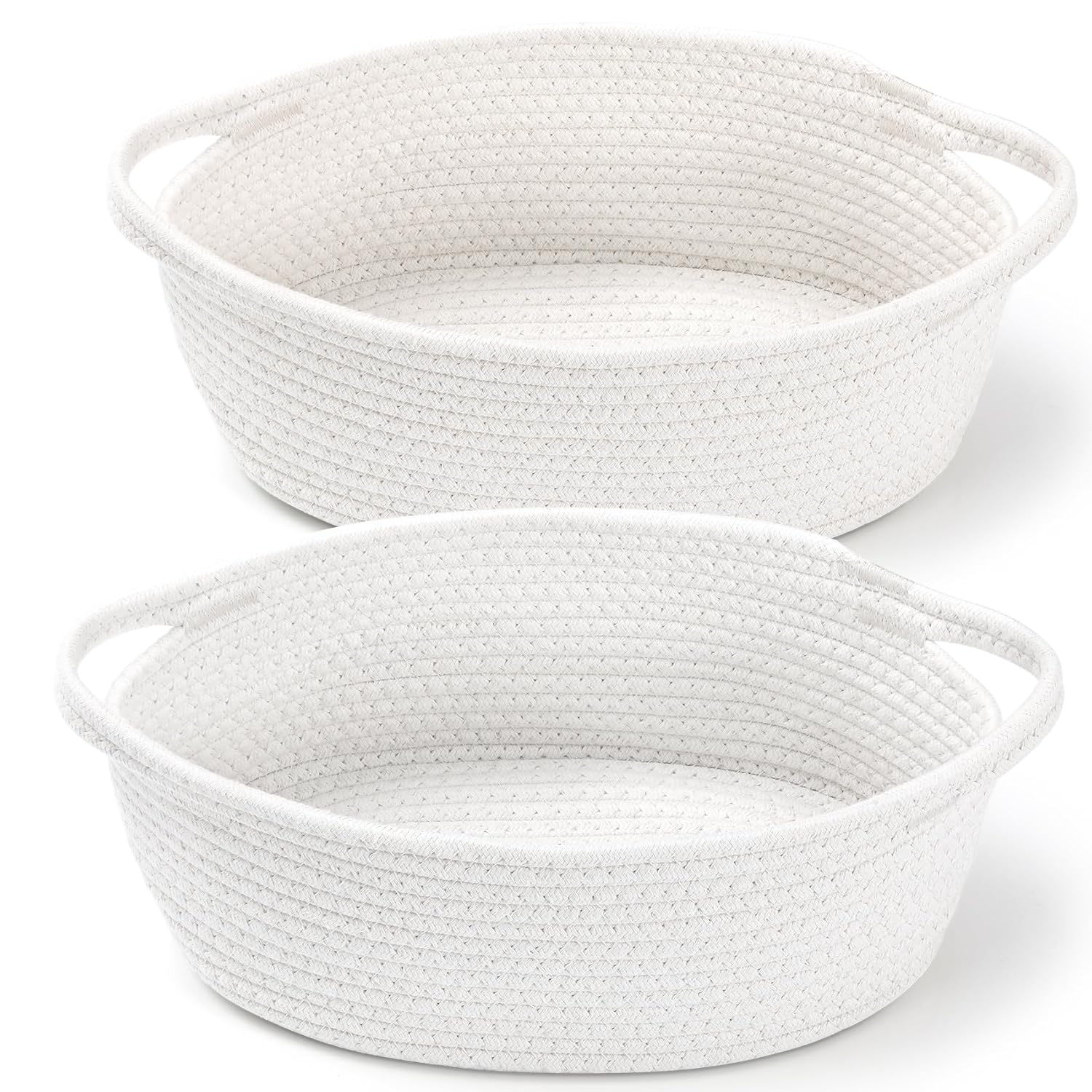2 Pack Small Woven Basket with Gift Bags and Ribbons, Empty Decorative Chest Box, Cute Baby for Nursery, Cotton Rope Room Shelf Storage Handles, All 12"x 8"x 5",White White -
