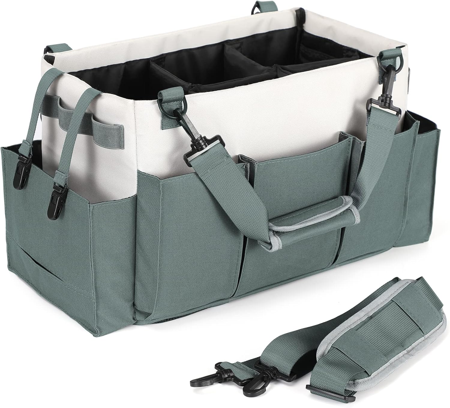 Cleaning Caddy Organizer with Handle, Wearable Bag for Supplies, Tote Shoulder and Waist Straps, Under Sink Tool Multiple Compartments (Large) (QJB-BLS) -