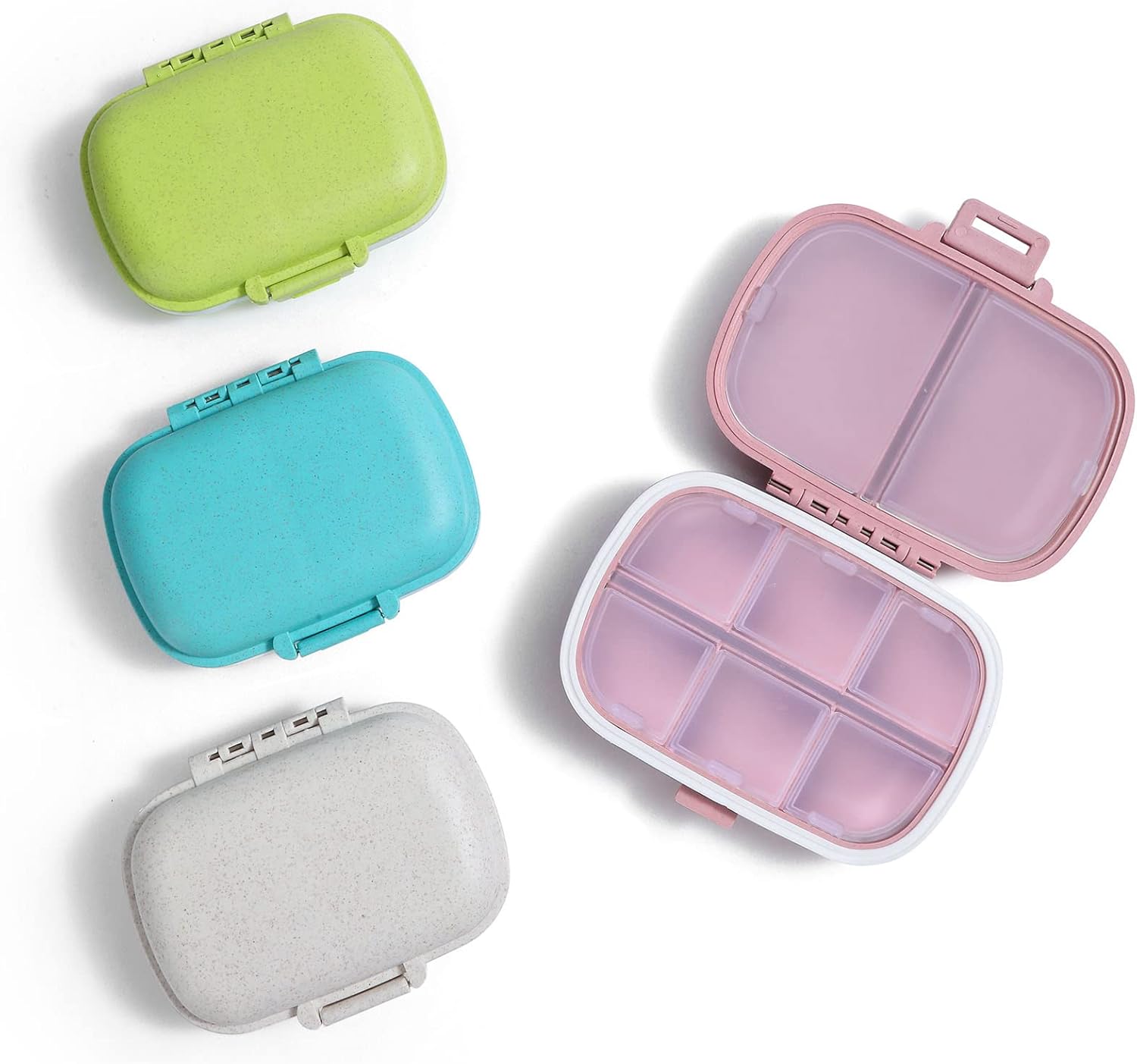 4PS 8 Compartments Travel Pill Organizer, Pocket Pharmacy for Purse Daily Box Portable Medicine Organizer Vitamin Holder Container （Multi-Colored） Multi-colored -