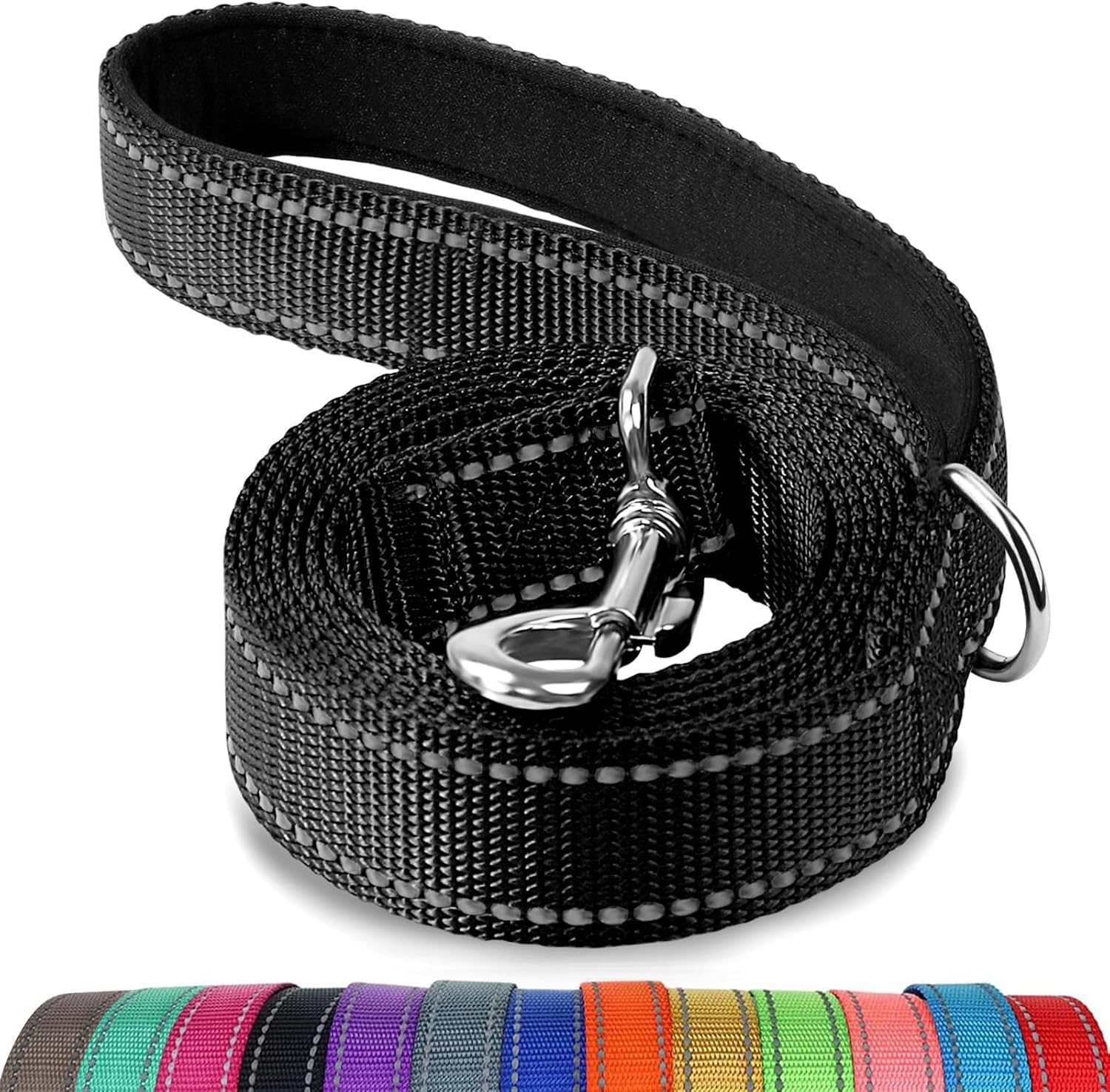 Dog Leash, 6 FT Double-Sided Reflective, Padded Handle Nylon Heavy Duty Leashes for Medium & Large Dogs Walking, Black ft Standard