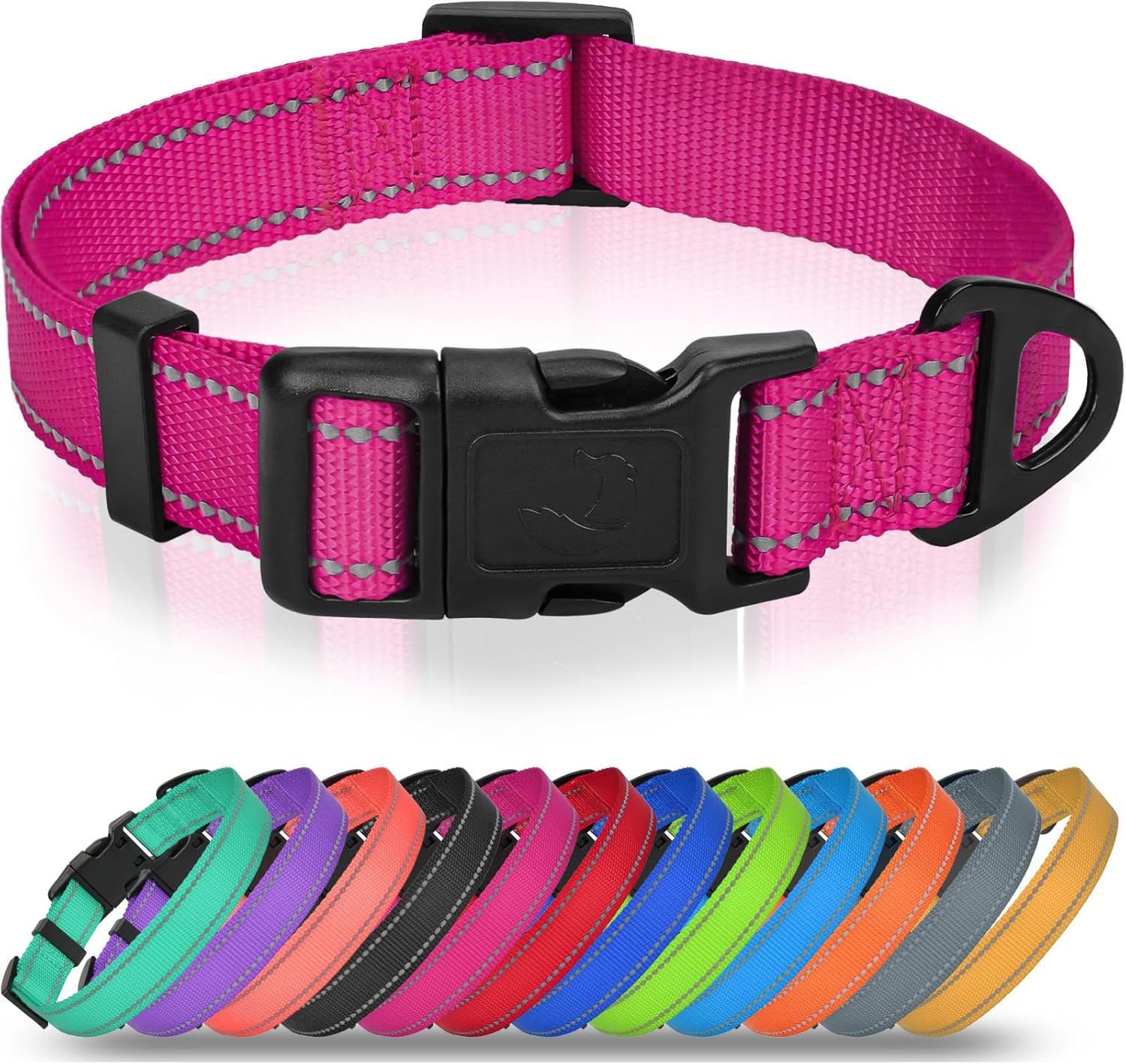 Dog Collars for Small Dogs, Feather-Light Double-Sided Reflective Nylon Collar Night Safety, Adjustable Quick-Release Growing Puppies, Hotpink, S (5/8" Width) Hot Pink S: Width 5/8", Neck 10-16"