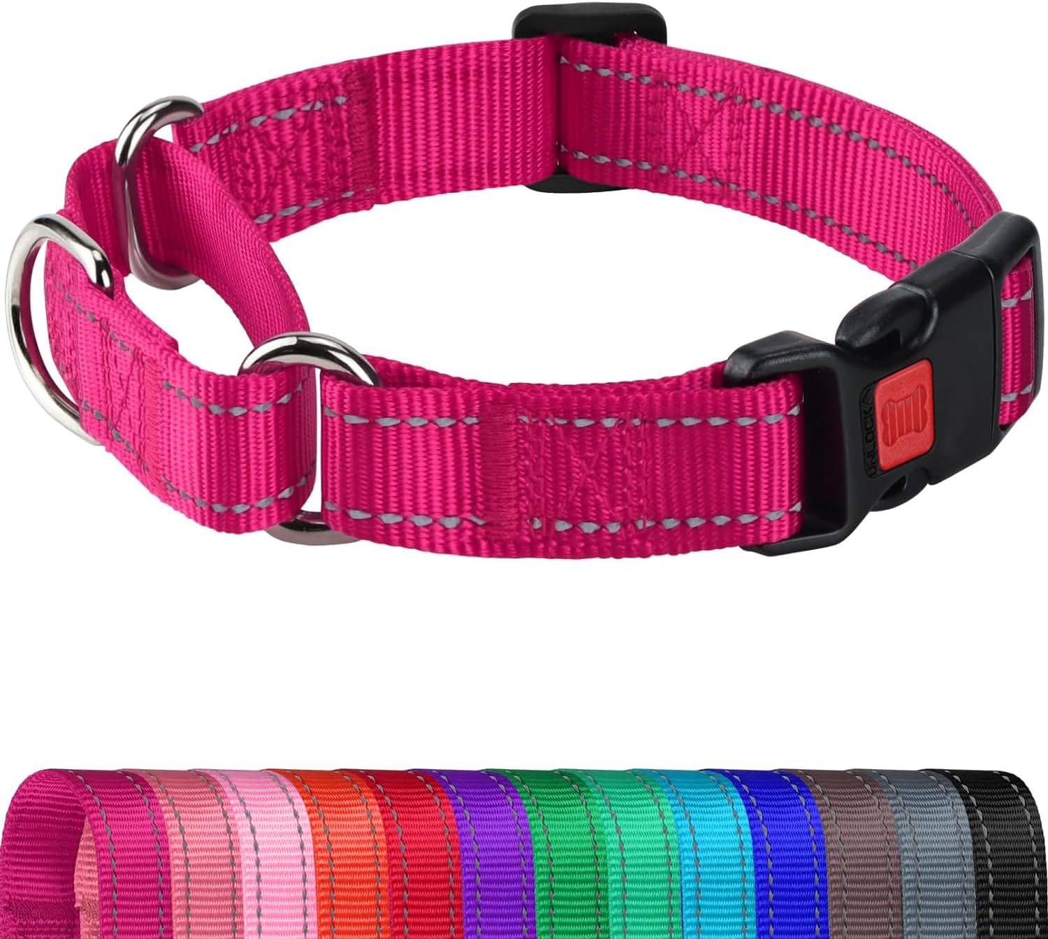 Martingale Collar for Dogs, Reflective Heavy Duty Safety, Quick Release Buckle, Adjustable Nylon Collars Medium Dogs Walking Training, Hotpink,M Hotpink M