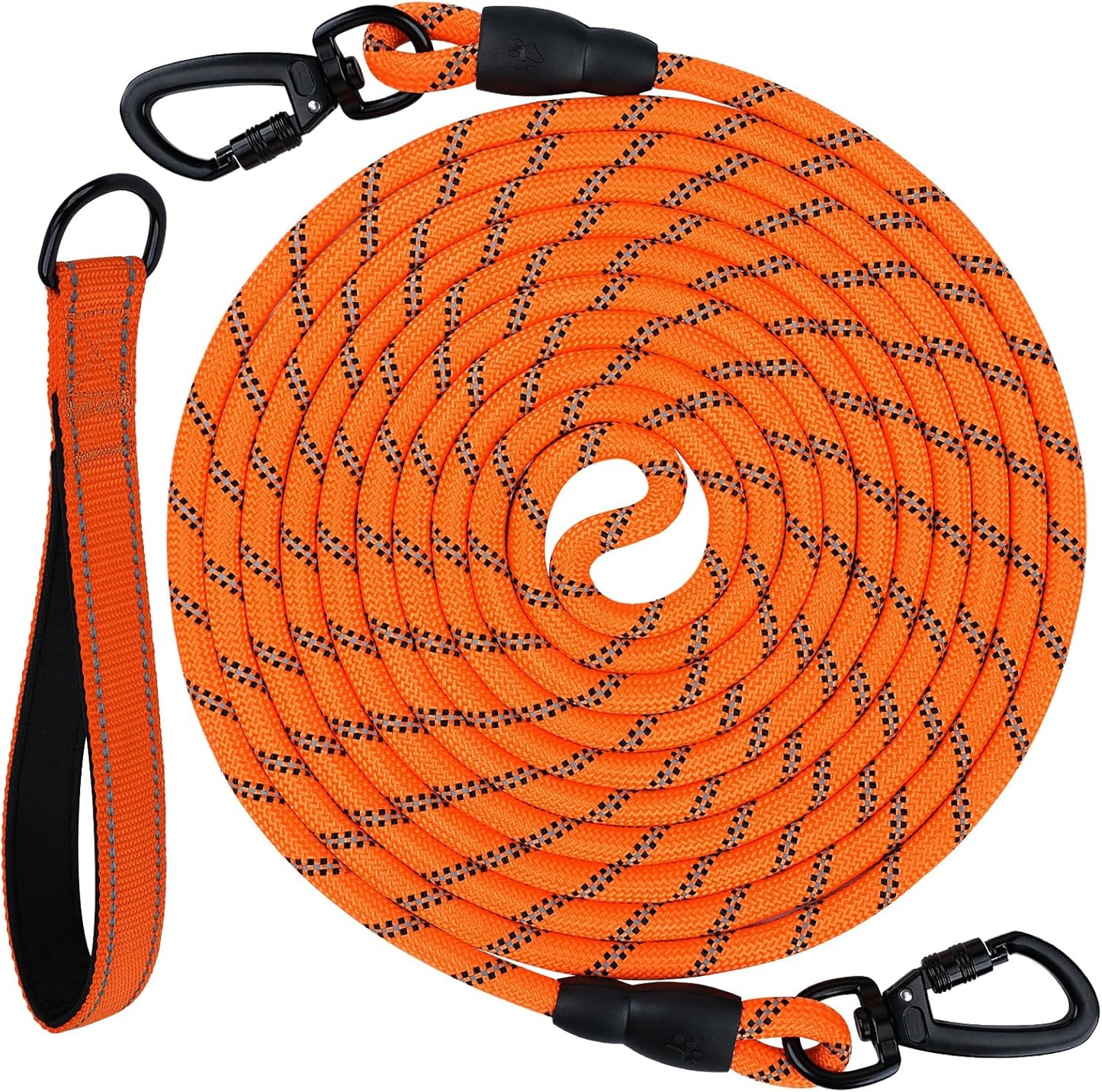 Long Leash for Dog with Removable Padded Handle, Heavy Duty Lead Large Medium Dogs,15FT/30FT/50FT/65FT Reflective Training Play, Camping, Backyard Tie Out, Orange, 30FT Orange