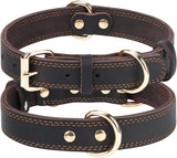 Genuine Leather Dog Collar for Large Dogs, Heavy Duty Thick Solid Power Breeds, Sturdy Adjustable Pet with Metal Pin Buckle, Durable Daily Walking, Brown, L Brown