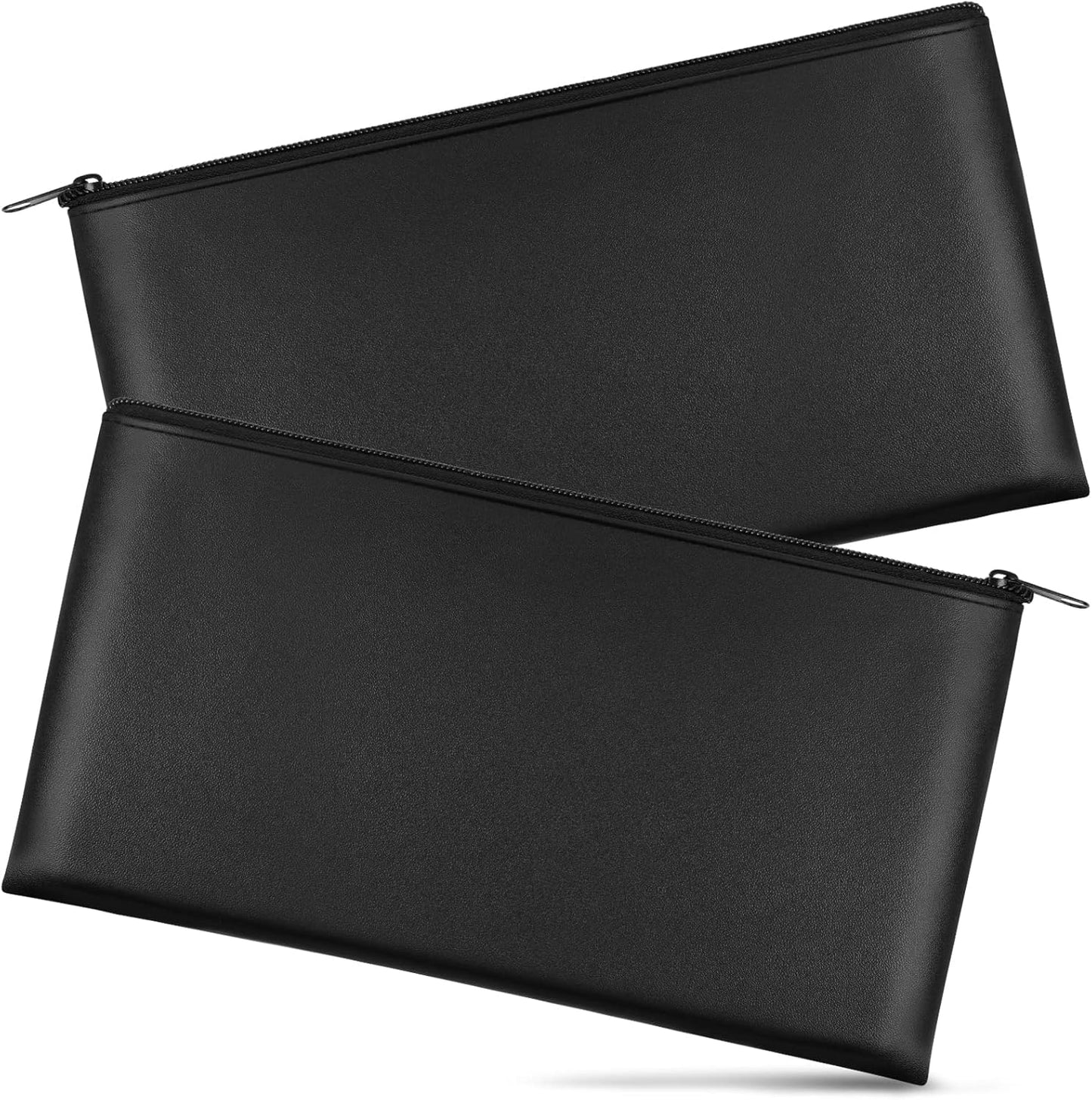 2 Pieces Money Bags with Zipper, 11x6.1 inch Pouch, Bank Bag, Cash Check Wallet, Cosmetics Black