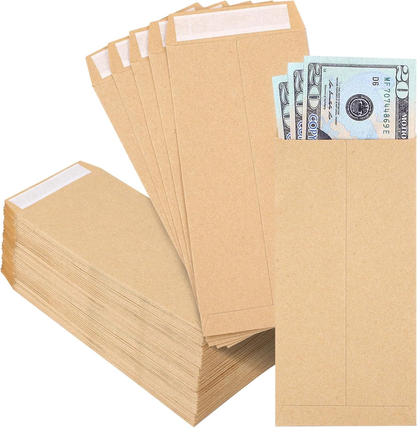 120 PCS Money Envelopes for Cash Kraft Paper, 6.5”x3.2” Small Self-Adhesive, Saving Challenge Coin Coin, Check, Budget, Item Organizer - 6.5"x 3.2"