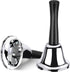 2 Pack Hand Bell, Silver Steel Ringing Bell with Handle, Dinner Bells for Inside Classroom Food Line, Alarm, Jingles, (Silver) -