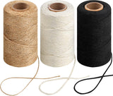 984 Ft Twine String, Natural Jute Twine, 2mm White Cotton Rope, 10ply Black for Crafts, Art, Gardening Plants, Gift Wrapping, Decoration, Packing String Bulk(3 Rolls) - 3 Rolls