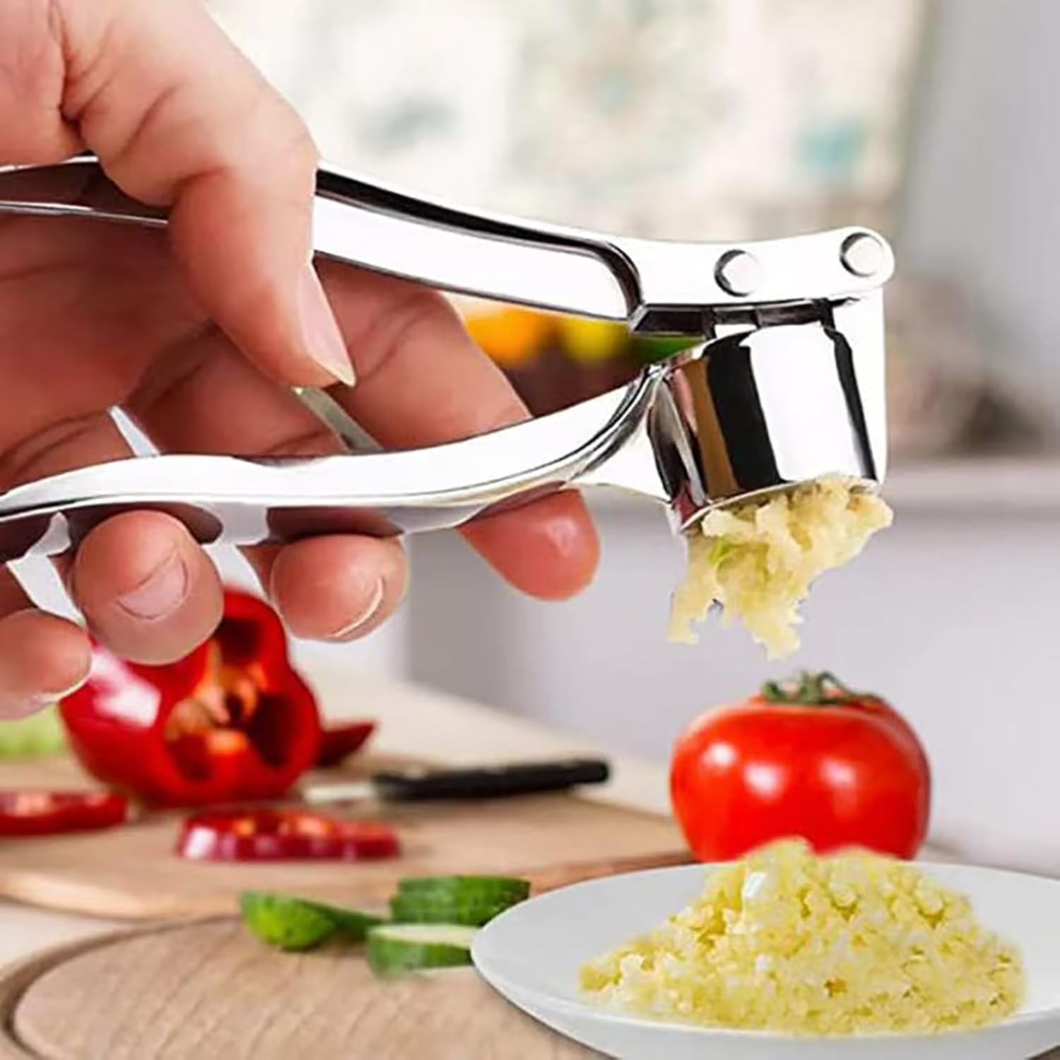 High Effective Garlic Press With Studs, Heavy Duty Mincer, Easy to Squeeze and Clean, Rust Proof & Dishwasher Safe, Ginger Crusher -